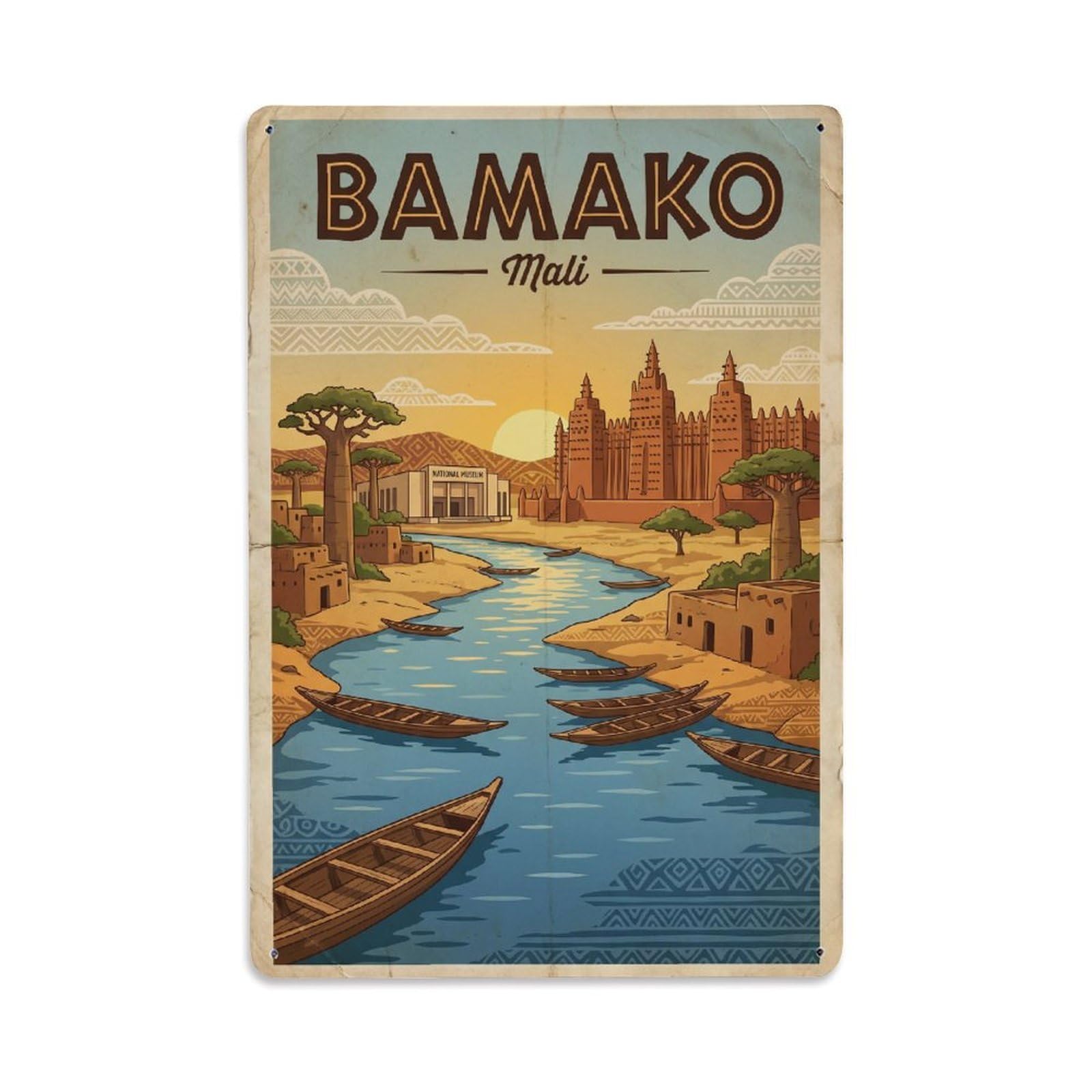 Gead 8X12inch Style Mali Bamako Vintage Travel Metal Tin Sign
