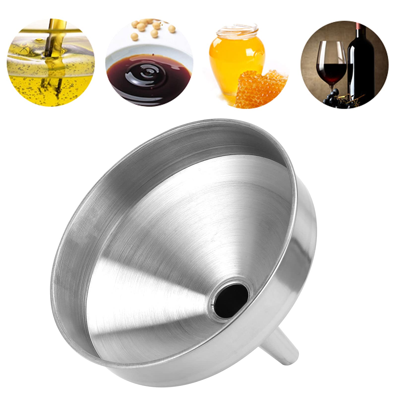 Imbuto Cucina, Ø 15cm imbuto acciaio inox di riempimento per liquidi e ingredienti secchi Imbuto per olio per auto, facile da pulire e riporre(L)