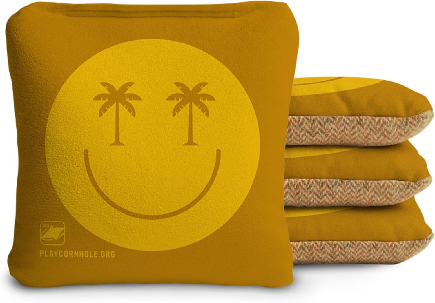 ACA Synergy Soft Professional Cornhole Bags Dual Sided Regulation 6x6 Set of 4 Smiley Palm