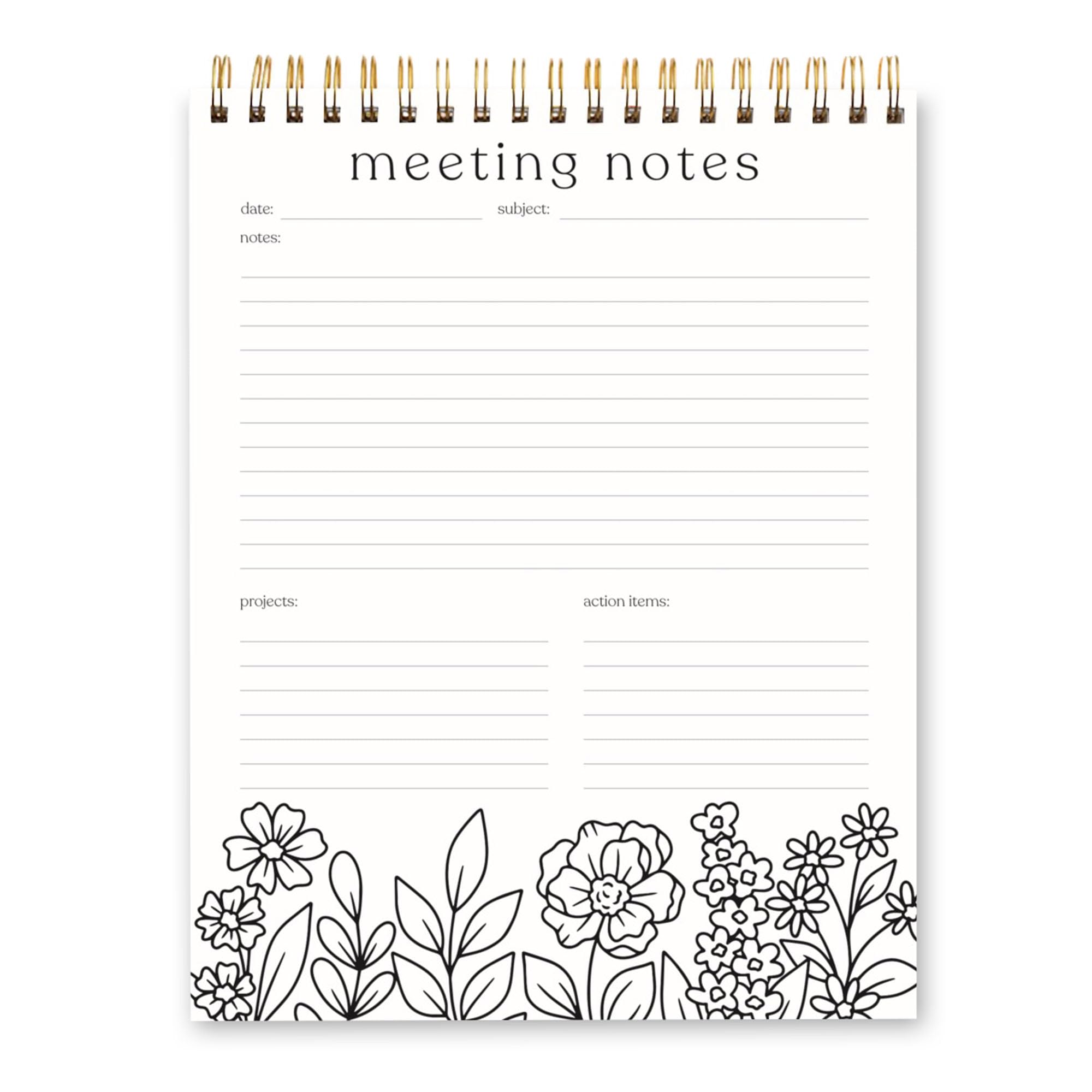 Elyse Breanne Design, Notas de reunión, 8.5 x 11 pulgadas, encuadernado en espiral superior, 52 hojas, todo en uno, bloc de notas abatible, calendario perpetuo, lista, planificador de proyectos de