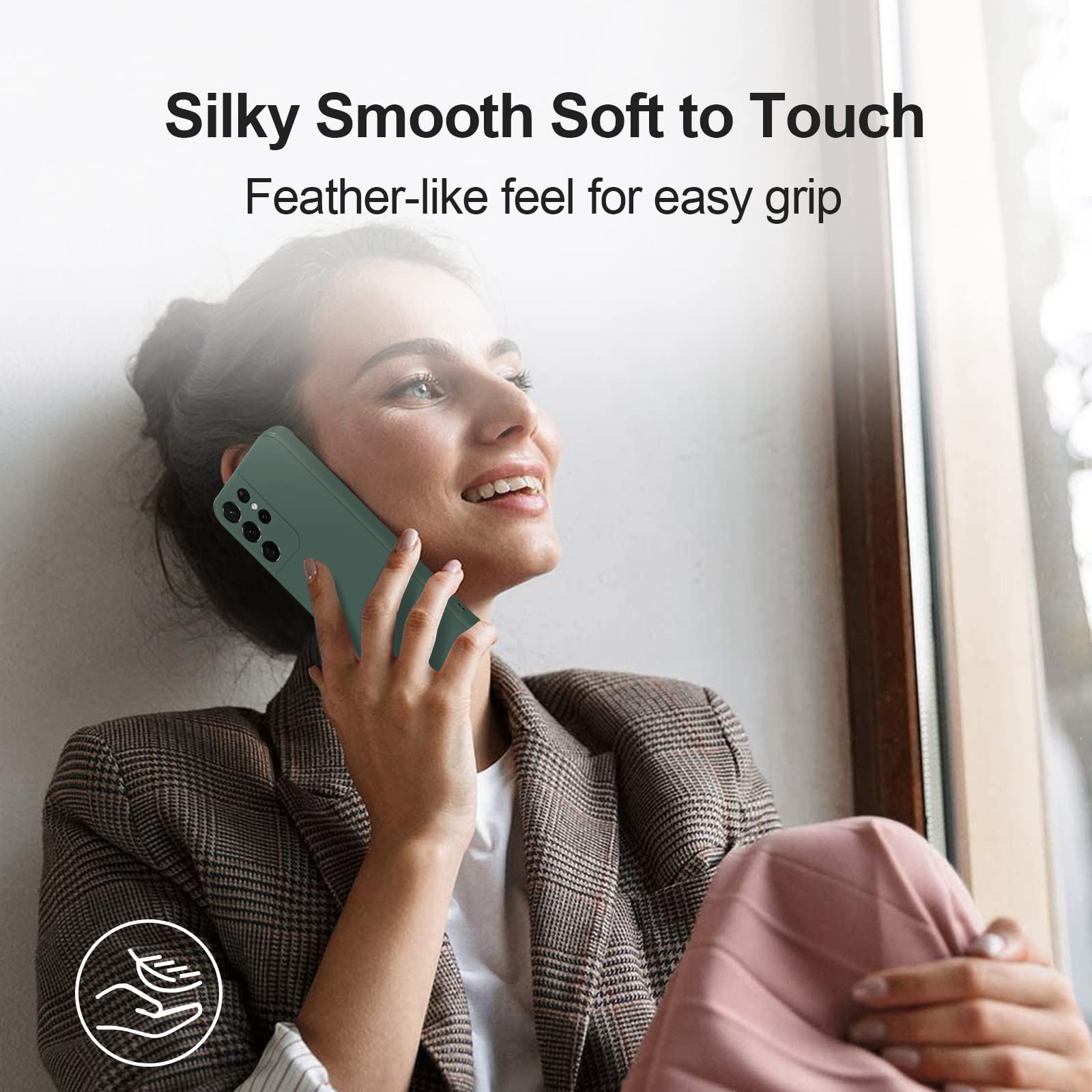 GiiYoon Case Compatible with Samsung Galaxy S21 Ultra 5G, Silky-Soft Touch Full-Body Protective Phone Silicone Case, Shockproof Cover with Microfiber Lining, green — view 6