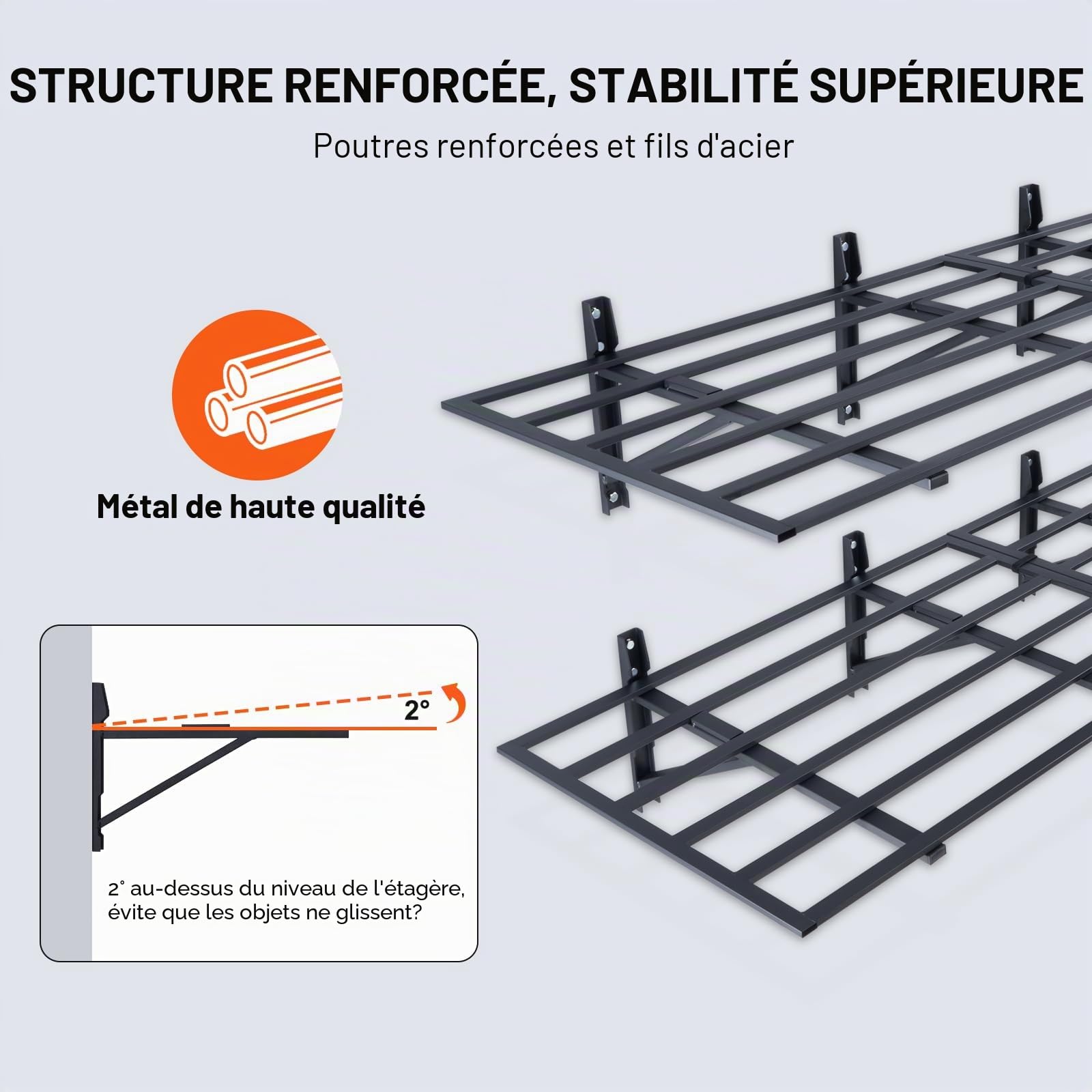 VEVOR Étagère Murale Flottante de Rangement Garage 183x61 cm Lot de 2 Grande Surface Utilisable Capacité de Charge 363 kg par Étagère Suspendue d'Outils Métallique pour Magasins, Garages, Entrepôts