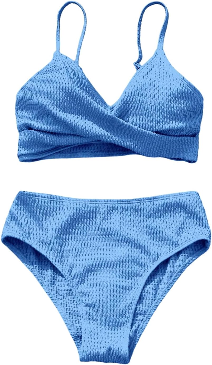 SHENHE Girl's 2 Piece Swimsuits V Neck Criss Cross Adjustable Strap Bathing Suits Bikini Set