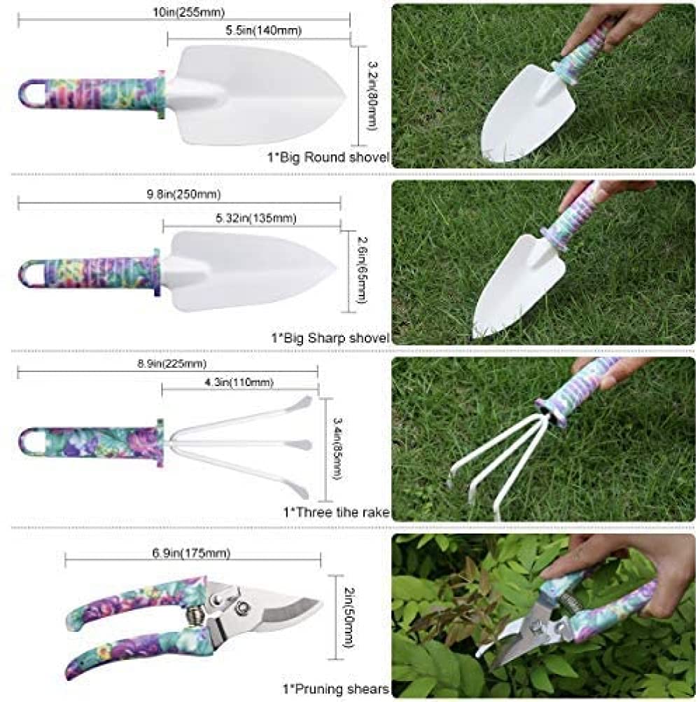 SIQI Juego de herramientas de mano de jardín de 10 piezas, kit de plantación, herramienta de trabajo de jardín con estuche de transporte, juego de trabajo de jardinería con mango ergonómico, regalo pa