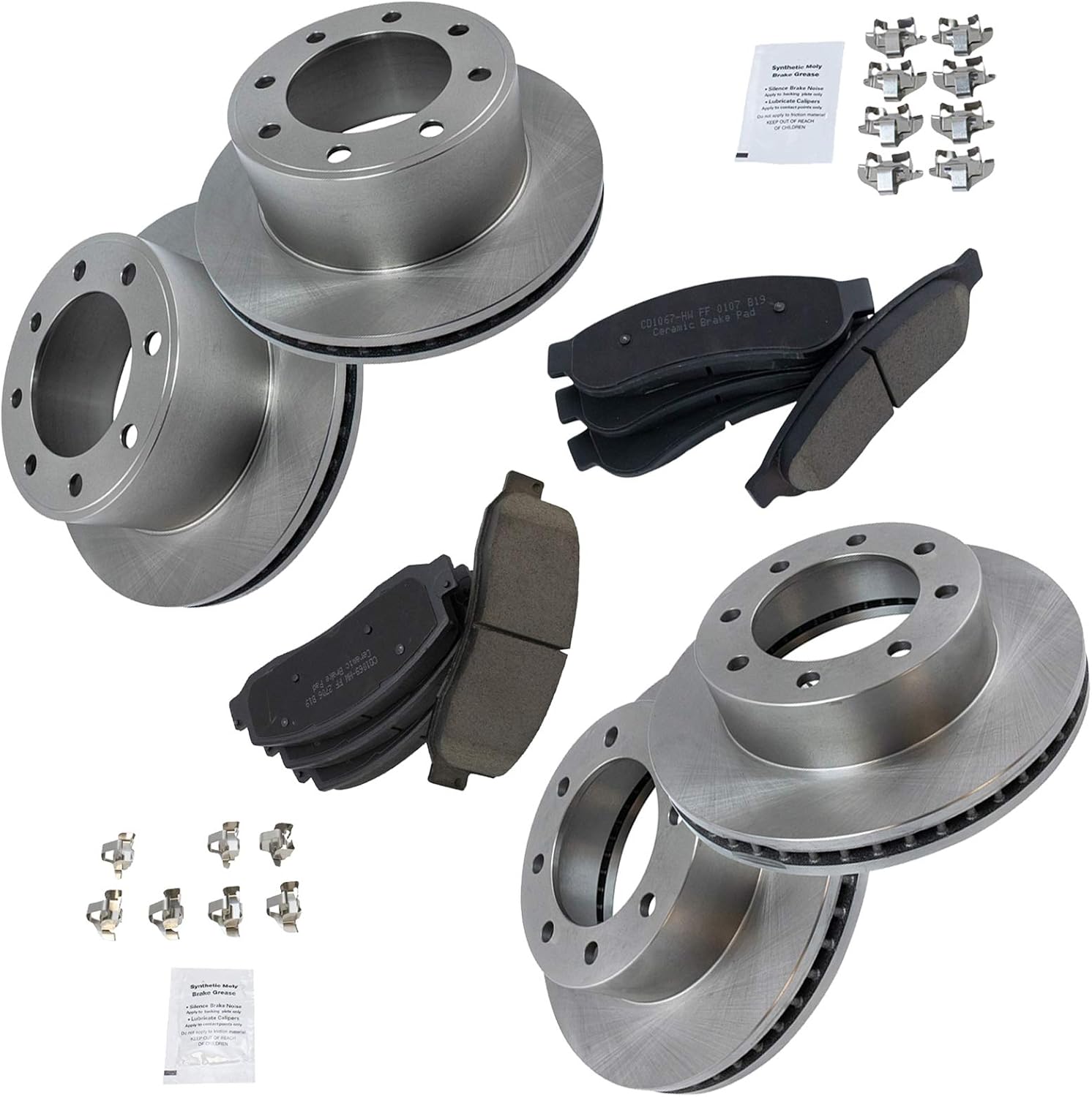 TRQ Front and Rear Brake Pad & Rotor Kit Brake Pads Brake Rotor Ceramic Compatible with 2008-2012 Ford F-250 Super Duty F-350 Super Duty