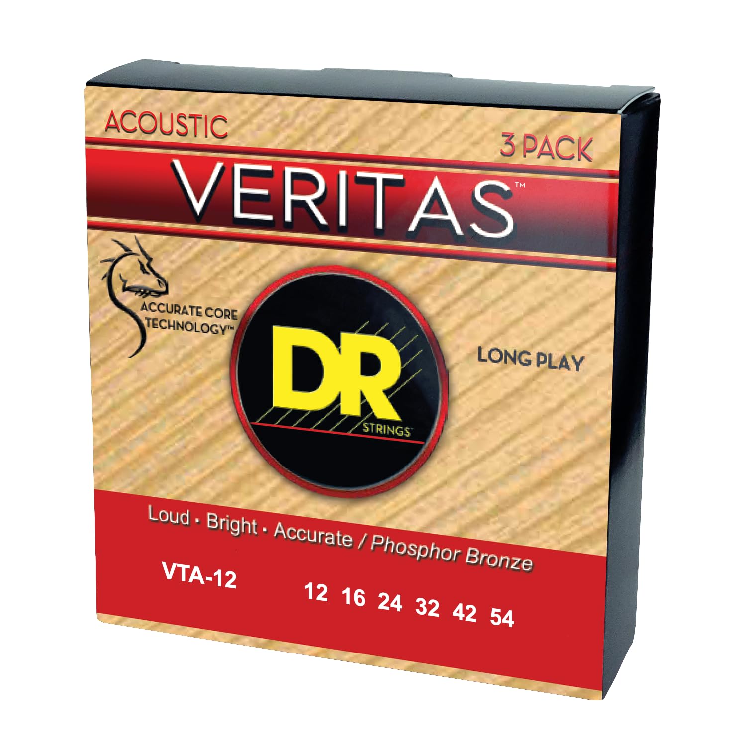 DR Strings Veritas Coated Core Technology Corde per chitarra acustica, leggere 12-54, confezione da 3 (VTA-12-3PK)