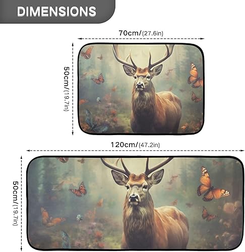 Miniatura 3 de Deer Butterfly Kitchen Mat 2 Pcs Set, Low Pile Kitchen Rugs Cushioned Water Absorbent Washable Floor Mats for Kitchen Sink Laundry Room