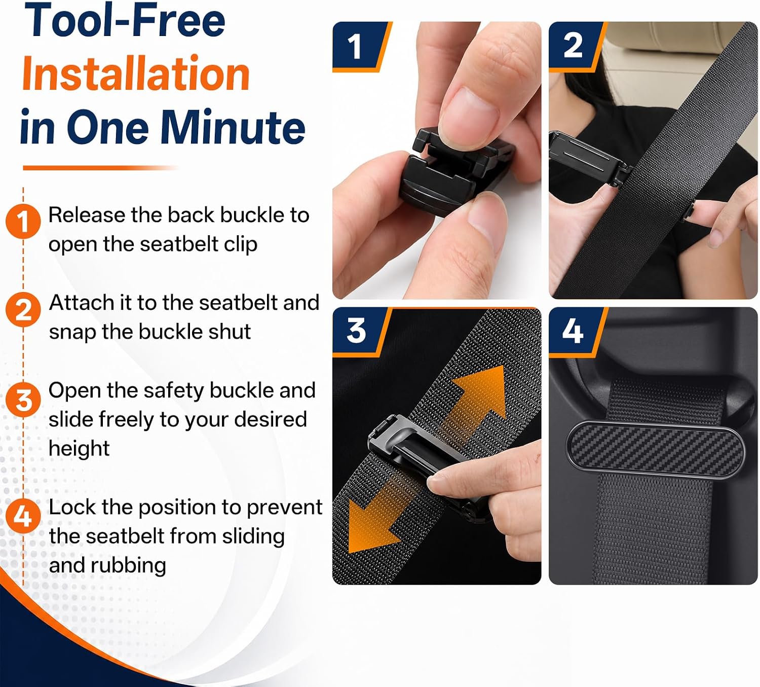 Seat Belt Clips — Car Seatbelt Adjuster for Adults, Pregnant Women, Short People — Universal Seatbelt Clip with Anti-Slip Lock, No-Tools Installation，Neck Pain Relief Comfort Positioner(4 Pack) | 4 Pack Car Seatbelt Adjuster for Adults, Pregnant Women, Short People