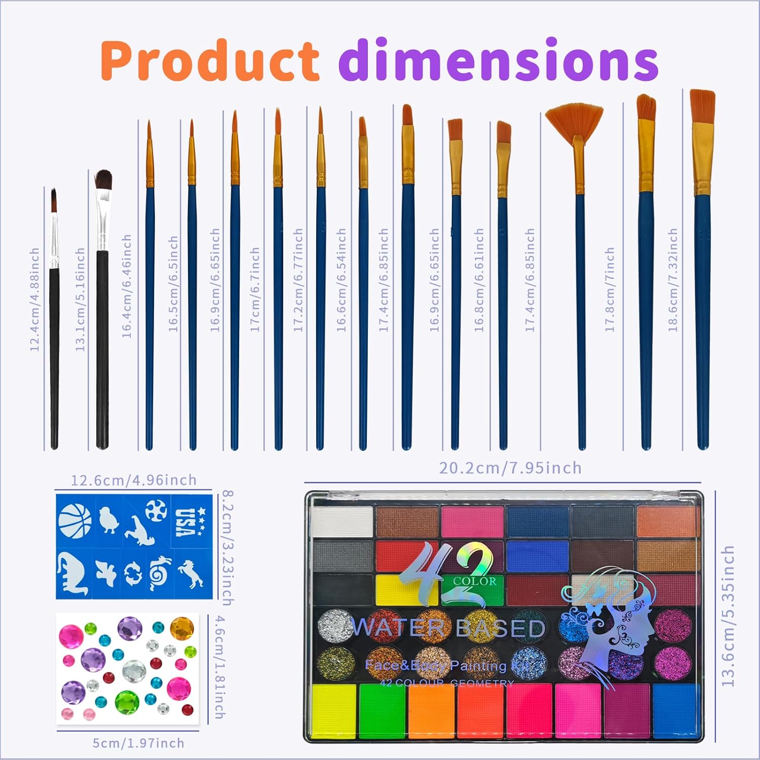 Professional Face Painting Kit, Water-Based Non-Toxic Makeup Set with Stencils, Gems, Brushes for Halloween, Carnival, Parties, School Events, Festivals (42 Colors)