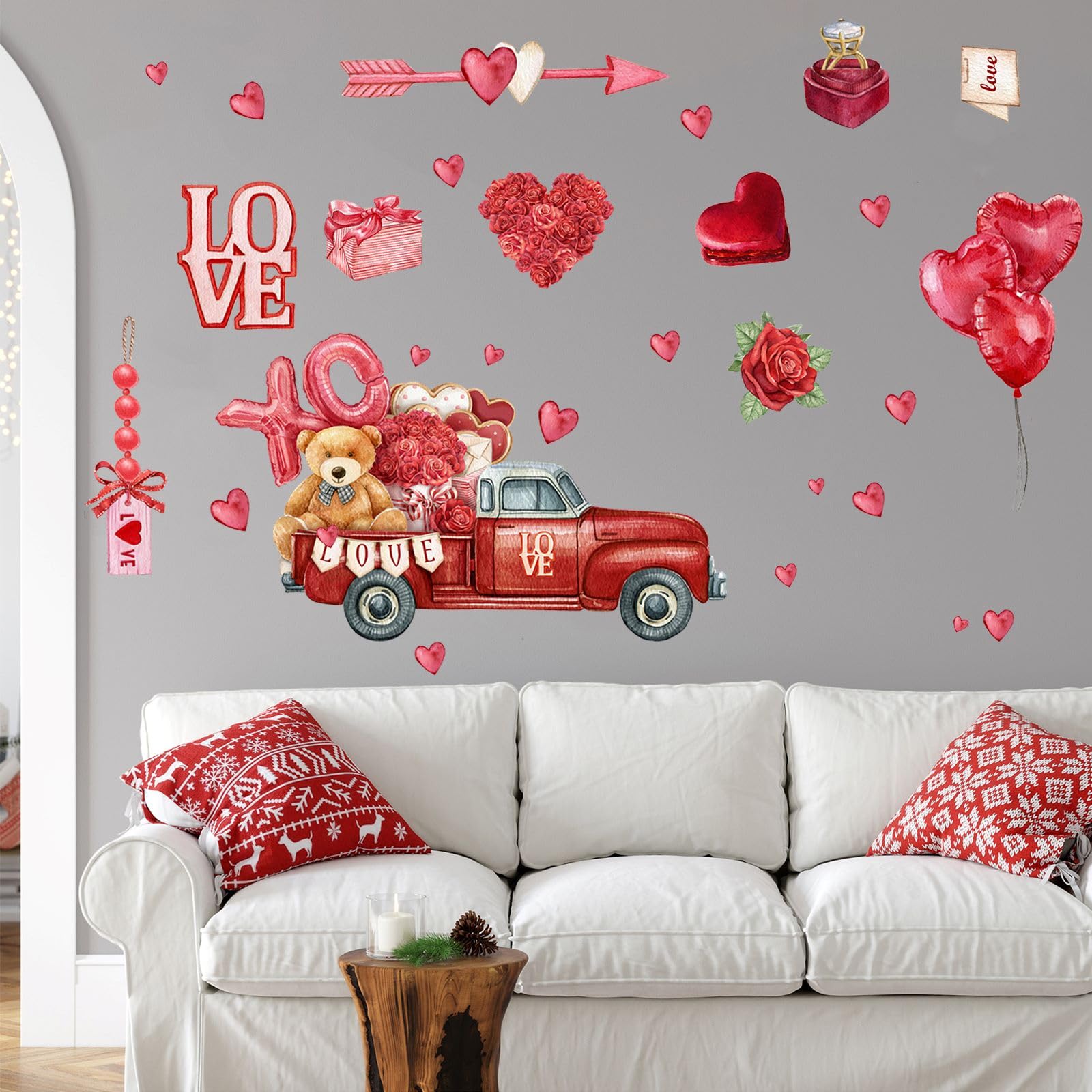Pink Valentine's Day Wall Decals - Heart Balloon Truck & Love Lock Stickers, Self-Adhesive - View #8