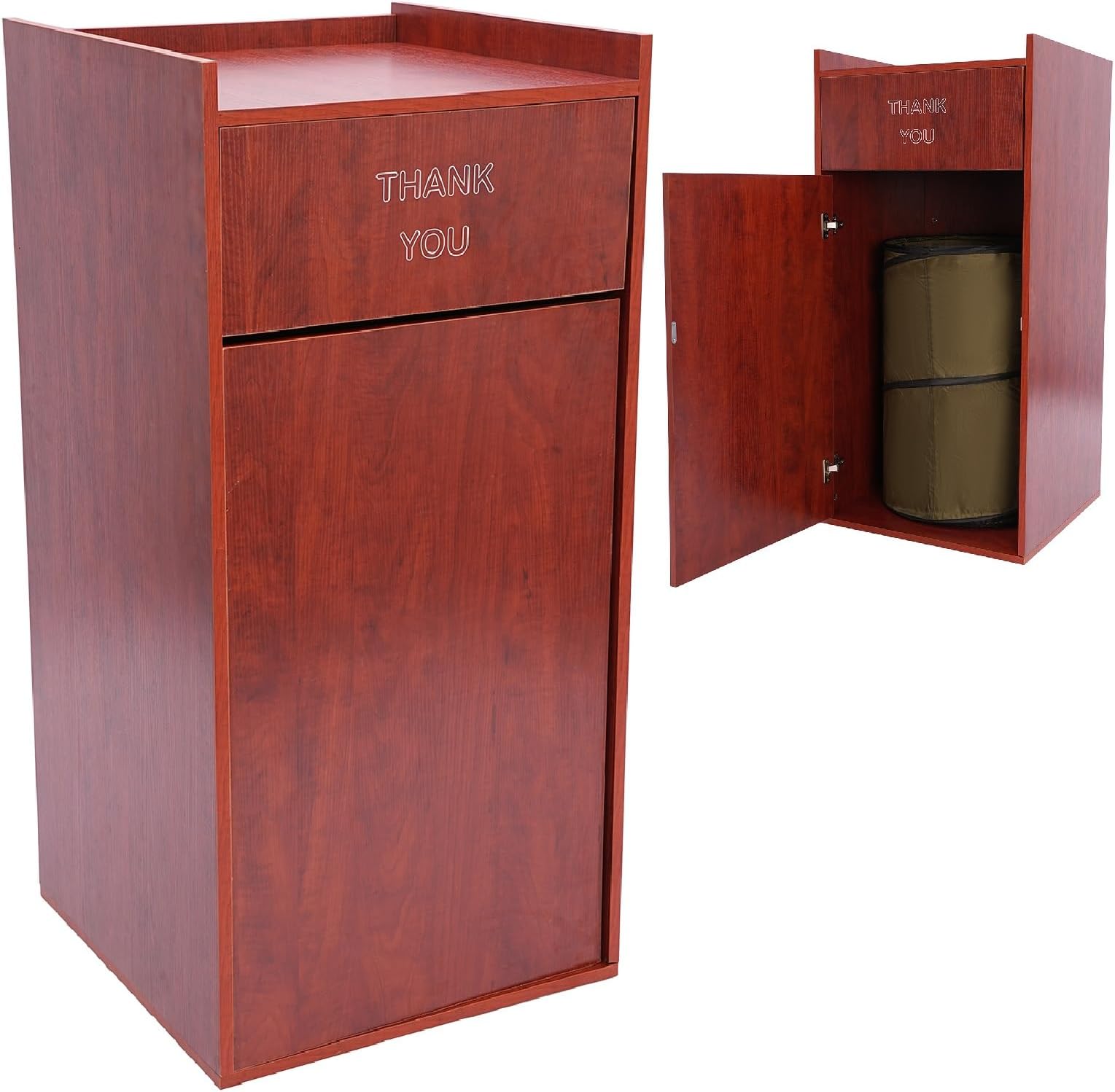 Restaurant Trash Can Cabinet, Commercial Trash Can 27Qt, Hidden Large Trash Bin, Garbage Receptacle Indoor with Tray Holder for Restaurants, Coffee Shop,Library or Bar (Brown)