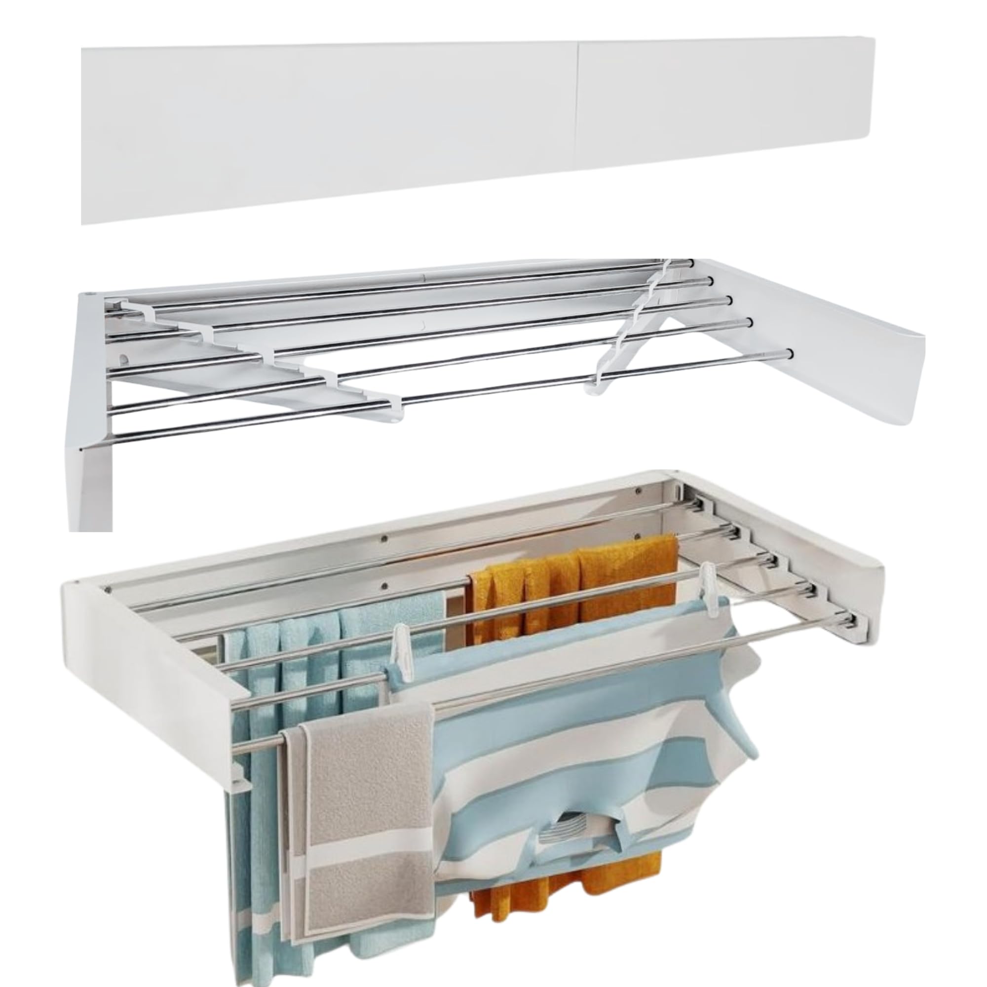 Hyfive Clothes Airer Drying Rack Wall Mounted Clothes Rail Wall Mounted & Indoor Dryer Rack Over Bath Clothes Airer Space-Saving Clothes Drying Solution Stainless Steel