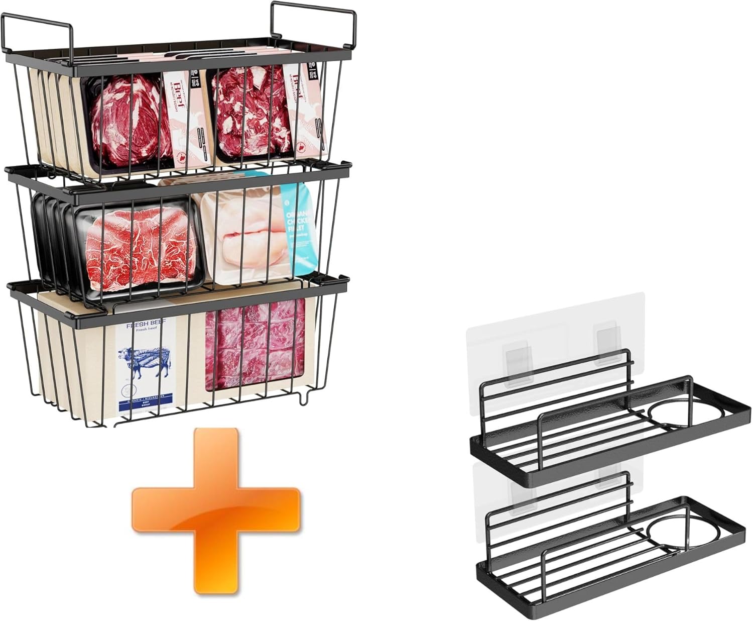 iSPECLE Chest Freezer Basket and 2 Pack Adhesive Sponge Holder for Kitchen Sink - 3-in-1 Kitchen Sink Caddy, Bundle Sales, 2 piece in set