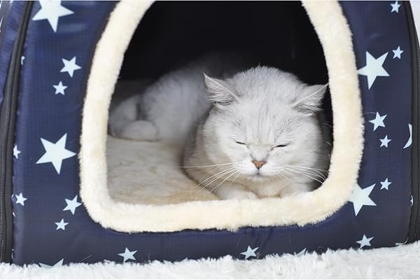 ペットベッド ドーム型 ペットハウス 2way 犬猫用 室内用 オールシーズン ふわふわ クッション付き 犬小屋 屋根付き 猫 テント おしゃれ 洗える 折りたたみ可 寝床 冷暖房 ホットカーペット対応 ペット用品 小型犬 ベッド m - 3