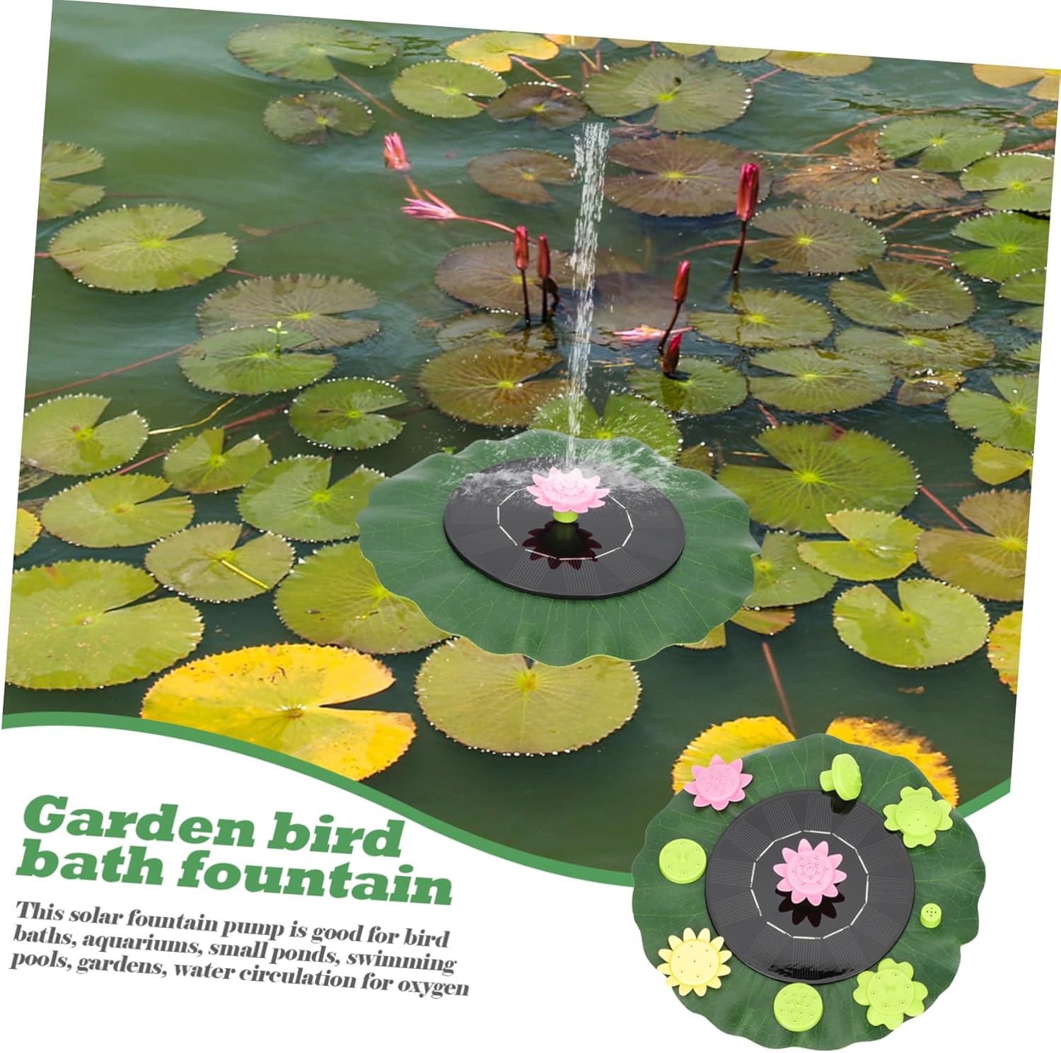 MERRYHAPY Solar-powered Floating Fountain with Nozzles for Ponds and Gardens Durable Lotus-leaf Design for Summer Outdoor Decor