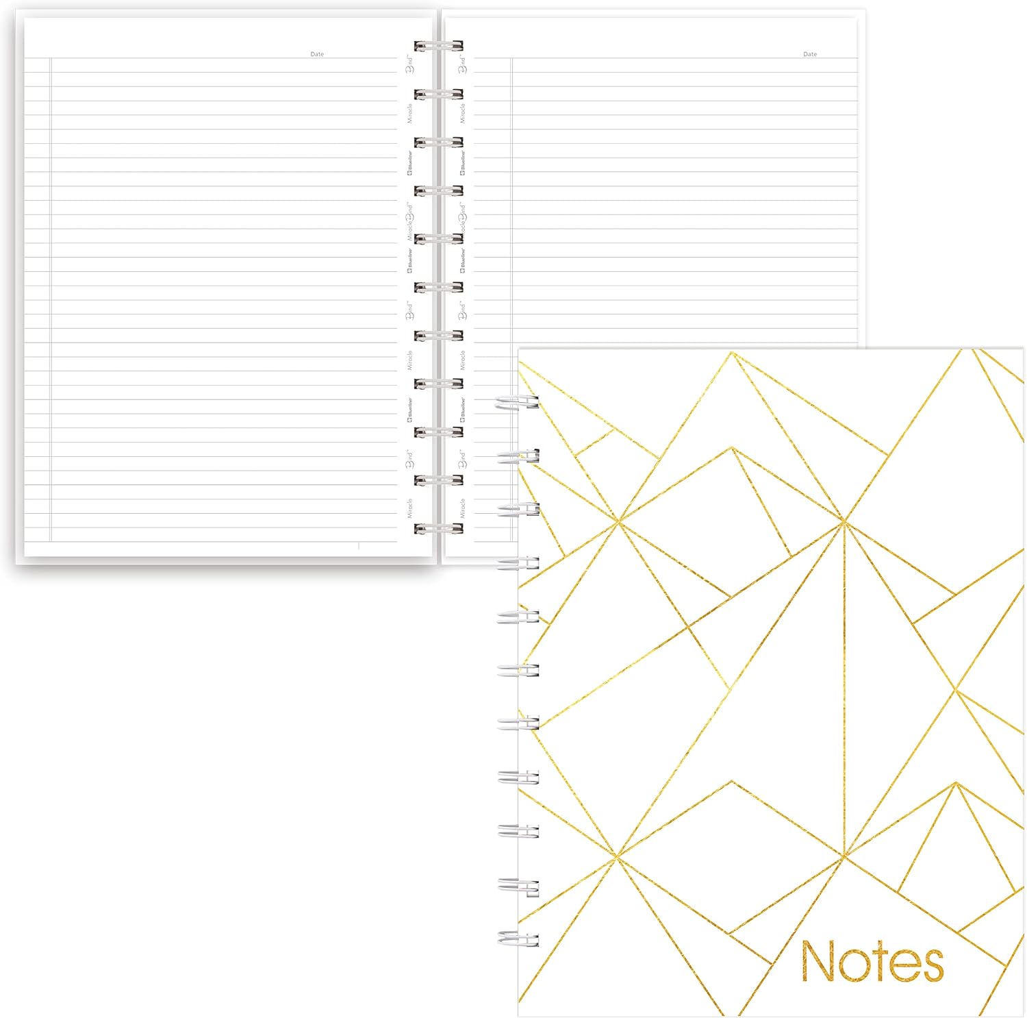 Blueline MiracleBind Notebook, Gold Collection, White, Large, 11 x 9 1/16 inches (AF3100.01) (Pack of 2)