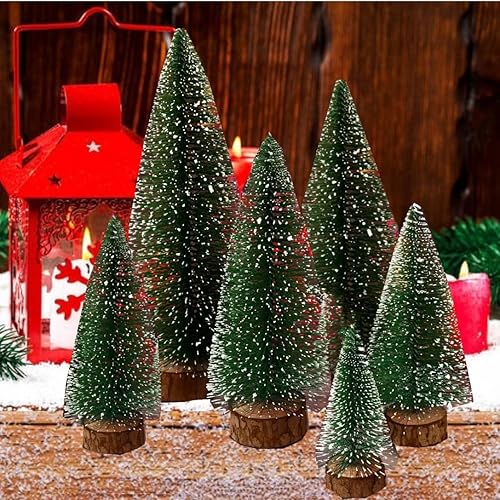 ANTFEES Pequeños árboles de Navidad, 6 piezas de mini árbol de Navidad, cepillo de botella artificial, mini árbol de pino decoración de mesa con
