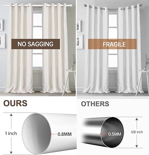 Miniatura 3 de Briofox Barras de cortina blancas para ventanas de 66 a 120 pulgadas, barra de cortina ajustable resistente de 1 pulgada con remates decorativos