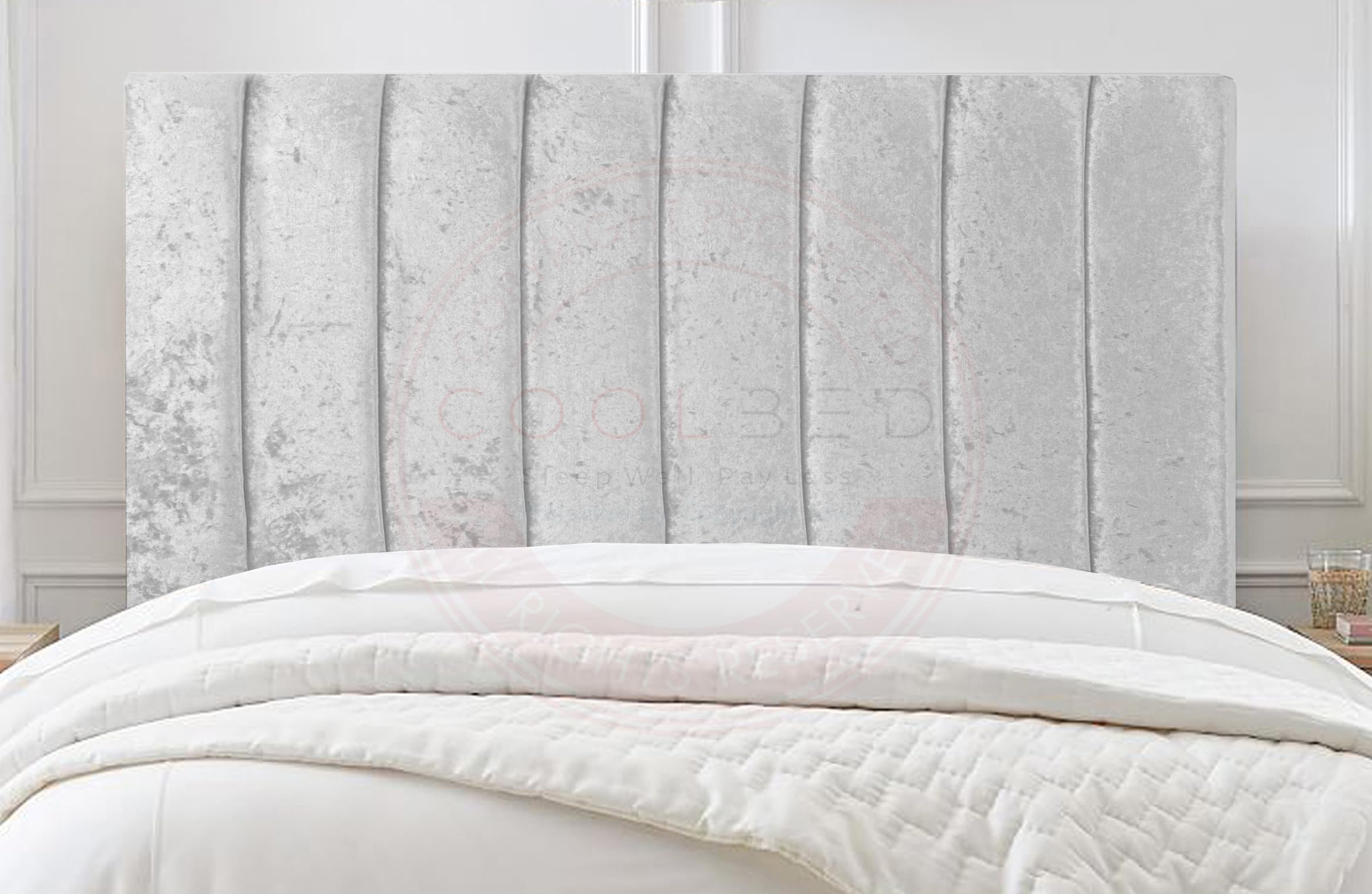 COOL BED White Crushed Velvet 9 Panel Padded Lined Headboards for Divan Beds (WHITE, 3FT - SINGLE)