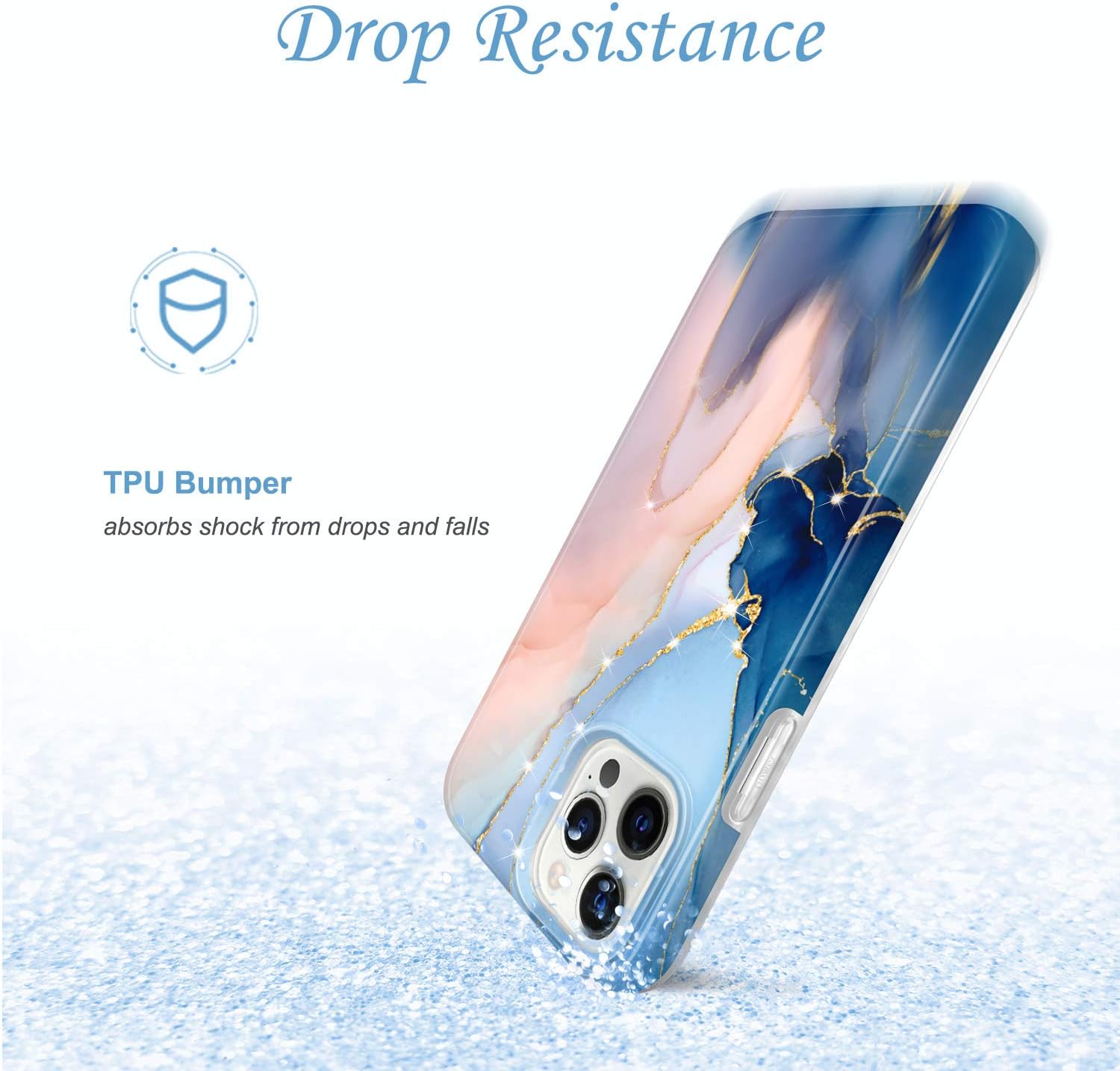 JIAXIUFEN for iPhone 12 Pro Max Case Gold Sparkle Glitter Marble Design Slim Shockproof TPU Soft Rubber Silicone Cover Phone Case Compatible with iPhone 12 Pro Max 6.7" Purple Blue - Image 5