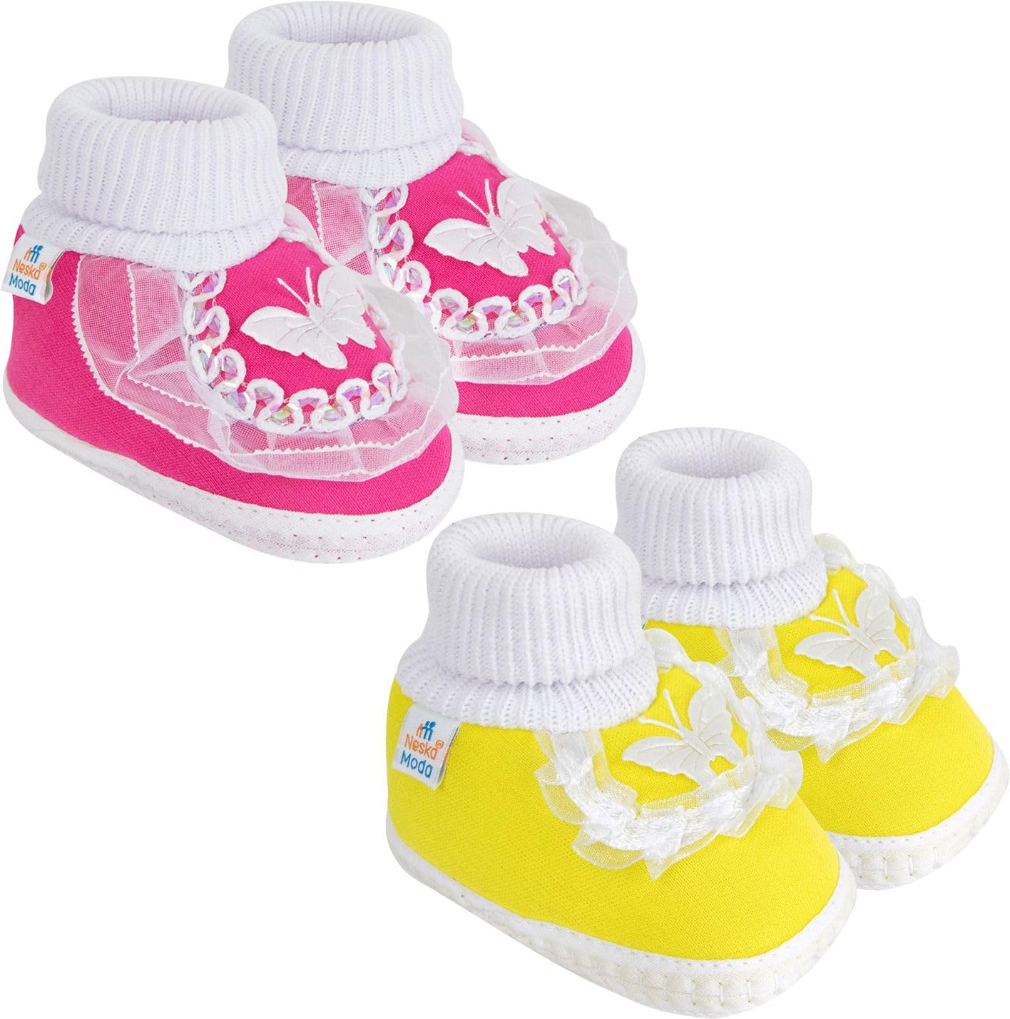 neska moda 12 To 18 Month Set of 2 Pair Toddler Baby Girls Butterfly Non Slip Cotton Booties (Yellow,Rani)-BT1146andBT1191-picture-13
