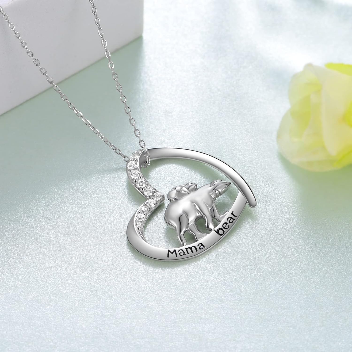 Mama Bear Necklace for Women 925 Sterling Silver Heart Mama Bear Jewelry for Women Mom Gifts - Image 3