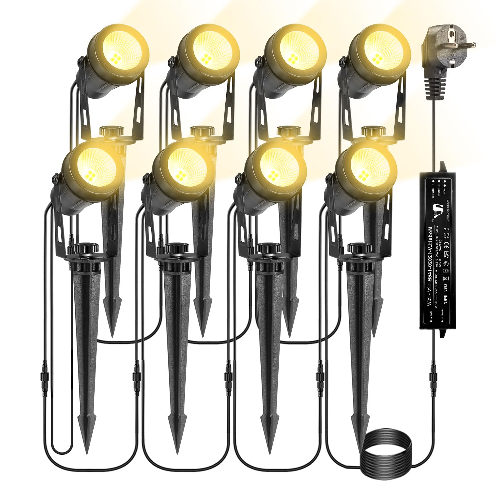 B-right Gartenbeleuchtung led außen, 8er Set Gartenbeleuchtung mit strom, IP65 wasserdicht Gartenstrahler mit erdspieß, Gartenleuchte mit stecker, Warmweiß, Wegbeleuchtung Gartenlampe für Rasen Weg