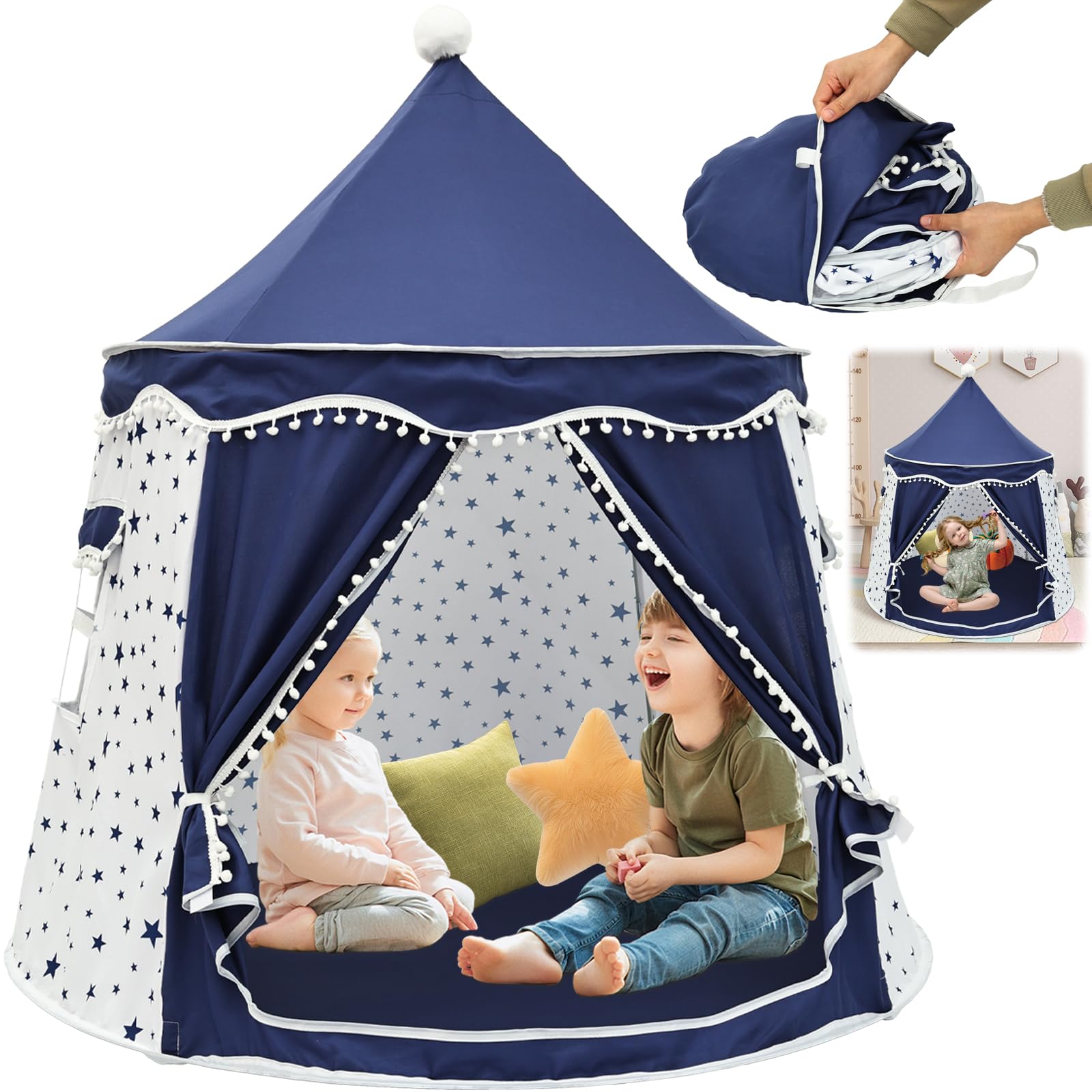 Kids Play Tent,Deluxe Kids Prince Children Play Castle Tents,Garden Outdoor Playhouse,Kids Tent Indoor,Foldable & Portable Toy House Gifts for Boys and Girls,116×116×123cm(Blue)