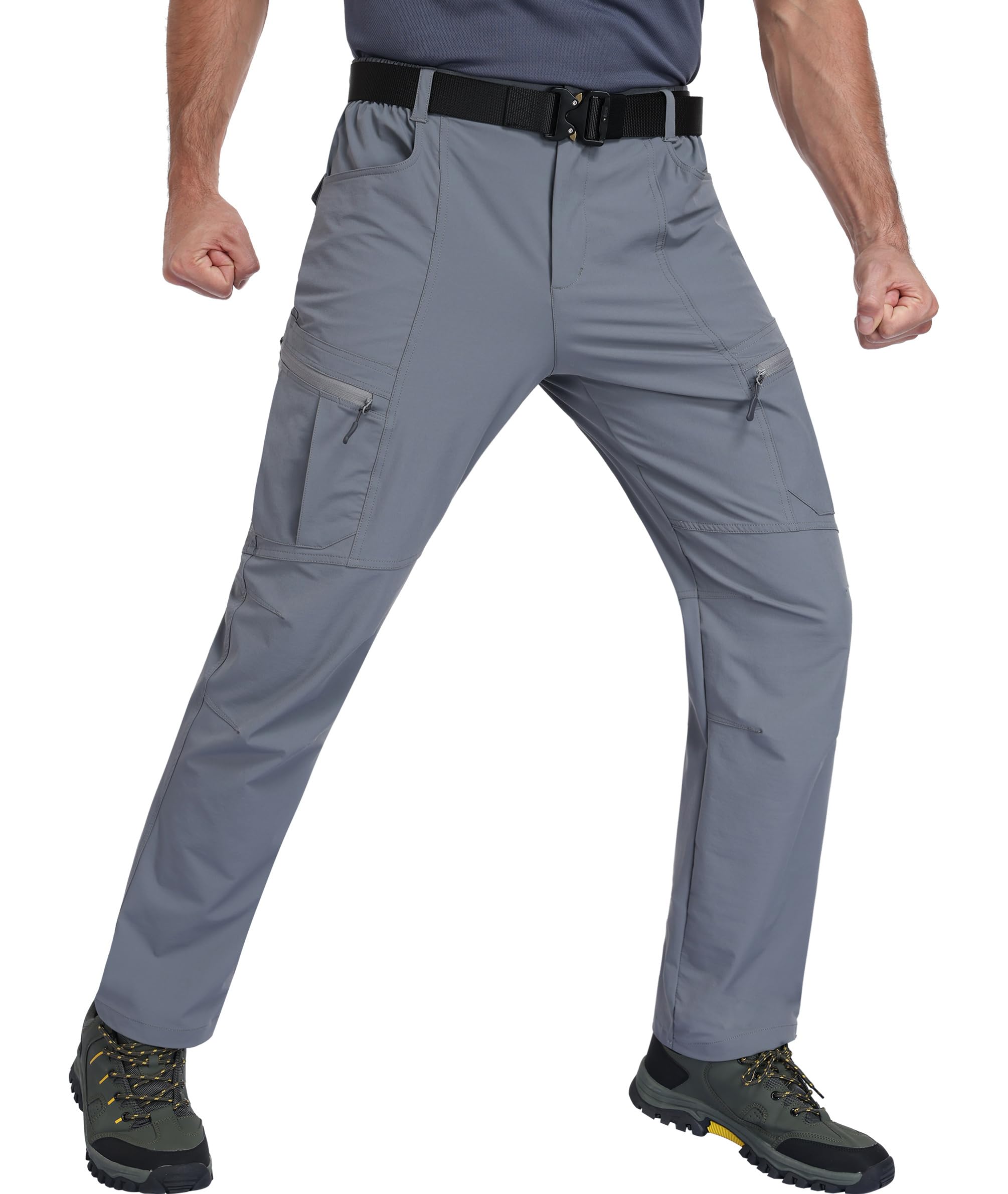 Zoofly Mens Hiking Pants Lightweight Nylon Stretch Cargo Work Pants for Men Waterproof with Pockets, Light Gray, 30W x 32L