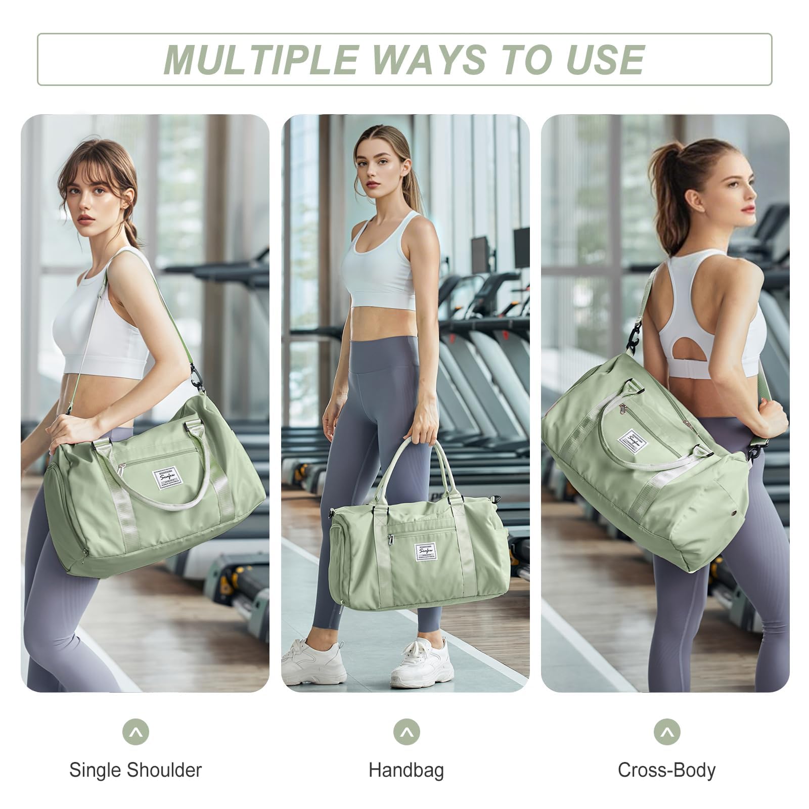 HYC00 Sac de Sport Femme Homme avec Compartiment Chaussures Poche Humide, Sac Voyage Weekender Duffle Bag Fitness Gym, Vert Herbe
