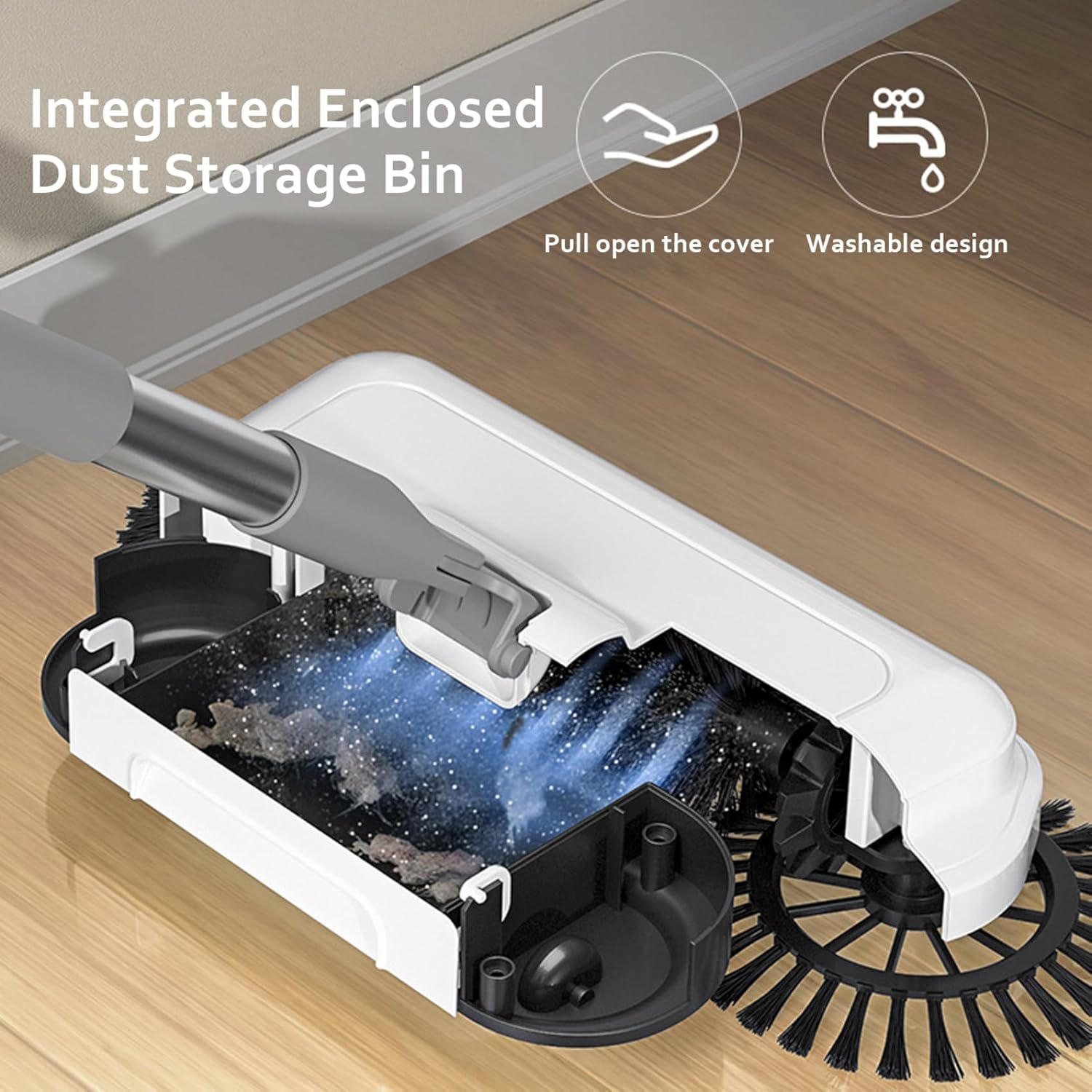 Floor Sweeper, 360° Rotating Hand Push Sweeper, High Efficient Carpet Sweeper with Long Handle, Hanging Manual Vacuum Sweeper for Home Office