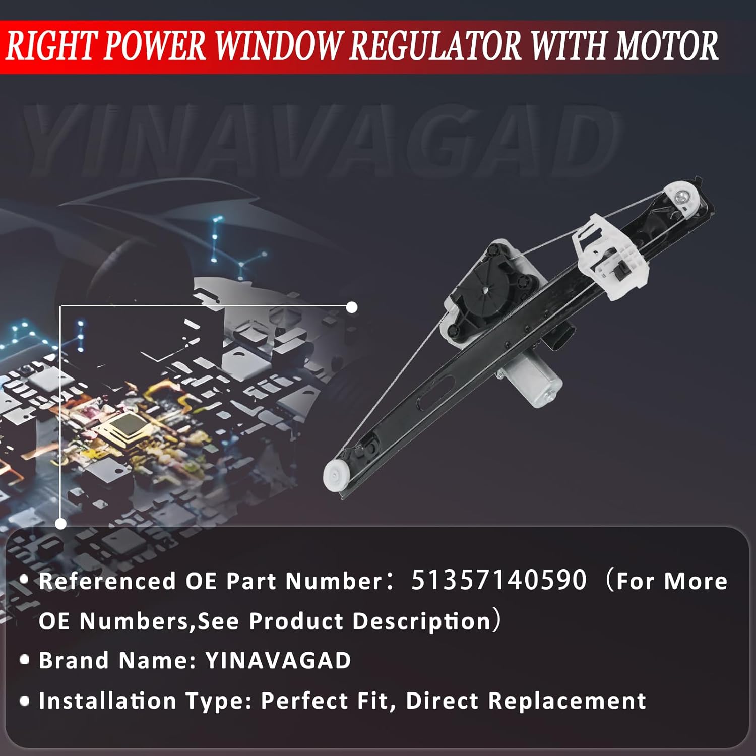 51357140590+67626927026 Power Window Regulator with Motor Rear Right Passenger Side for BMW 3 Series E90 E91 323i 325i 325xi 328i 328xi 330i 335i M3 2006-2012