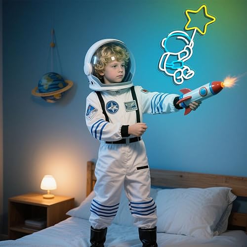 Miniatura 6 de Letrero de neón de estrella de astronauta, luz LED de neón para decoración de pared, regulable, astronauta sosteniendo estrellas, luces de Señal de