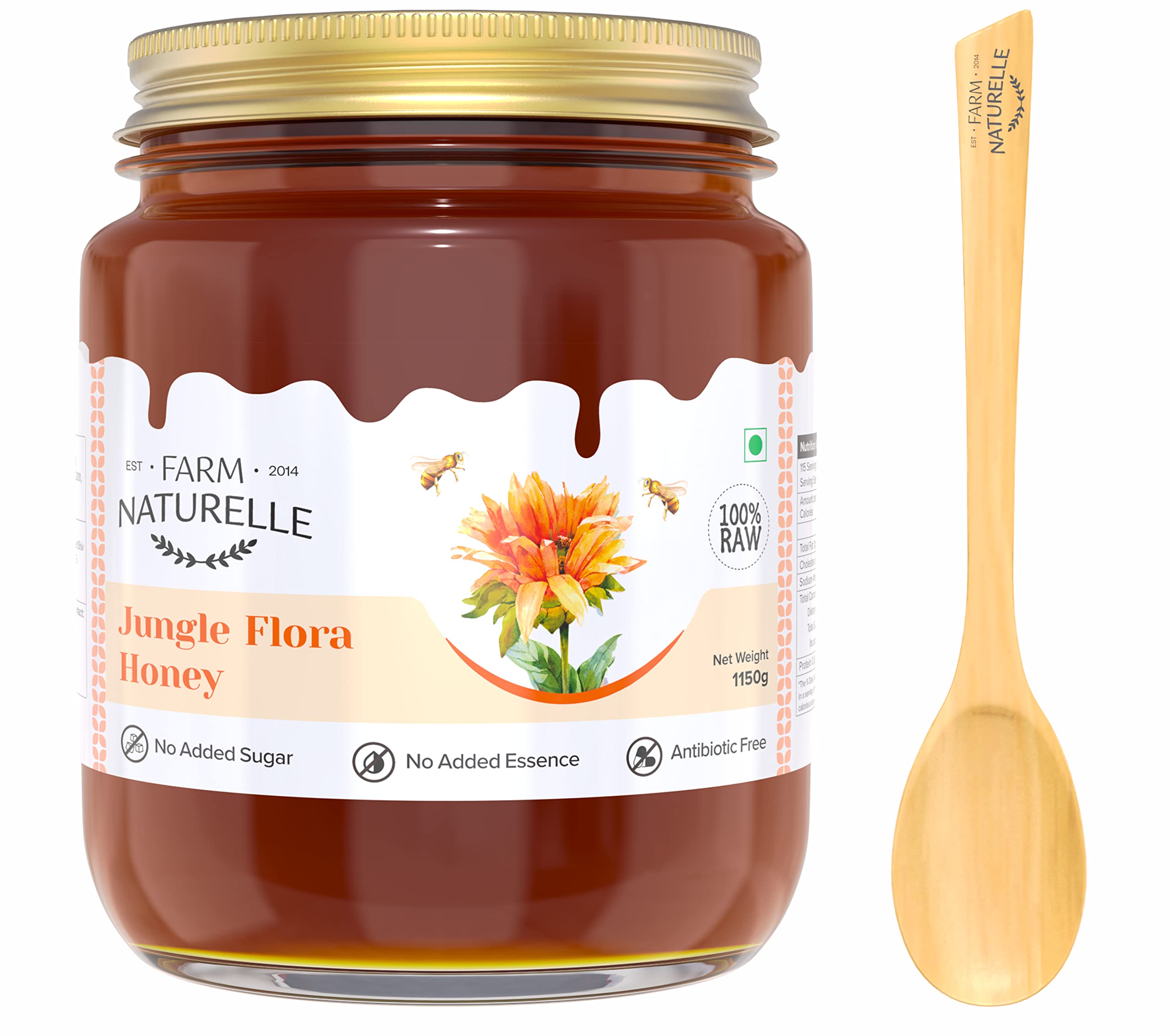 Farm Naturelle Jungle Flower Wild Forest Honey 1.15 Kg|100% Pure Honey | Raw & Unfiltered|Unprocessed|Lab Tested Honey In Glass Jar with Engraved Virgin Wooden Spoon (B082Y8B12T) Amazon Price History, Amazon Price Tracker