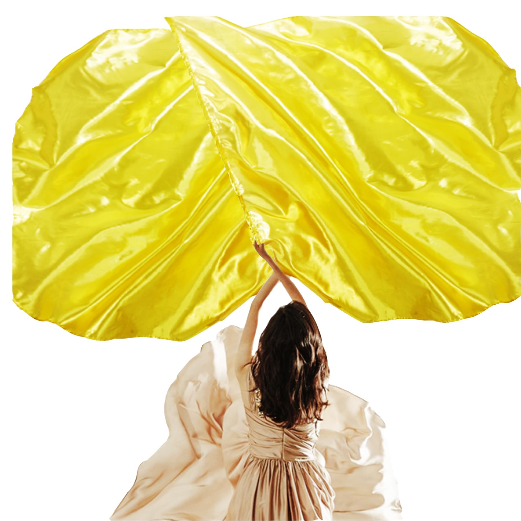 Nvifco 2 Pcs Worship Flags for Dance Church 54.7”, Gold Praise Dance Flags with Scalable Rod, Semicircle Worship Angel Wing Flag