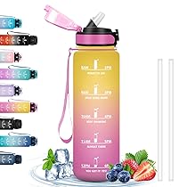 Borraccia 1 Litro, Borraccia Palestra con Cannuccia, Borraccie Motivazionale con Scala Temporale, Borracce Sportiva Senza Perdite, Facile da Trasportare, per Fitness, Escursionismo, Ciclismo, Outdoor
