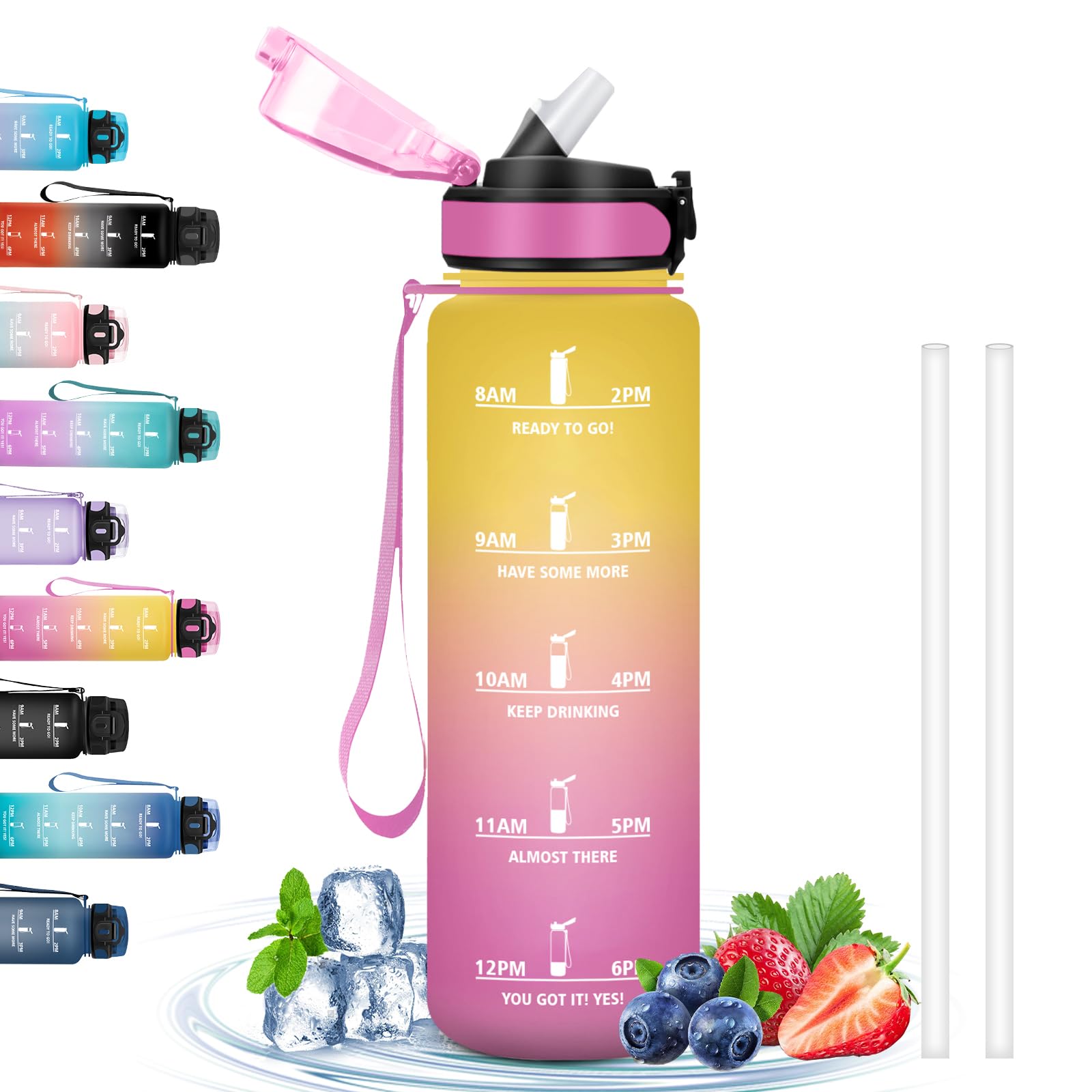3PCS/SET SPORT WASSERFLASCHE Gym Travel Trinkflasche mit Strohhalm BPA