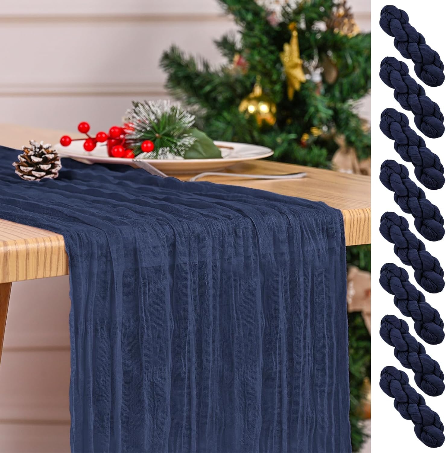 8 Pack Navy Blue Table Runner 17 x 108inch Cheesecloth Table Runner Boho Gauze Table Runners for Dining Table Rustic Sheer Fabric Table Runners for Wedding Party Bridal Shower Spring