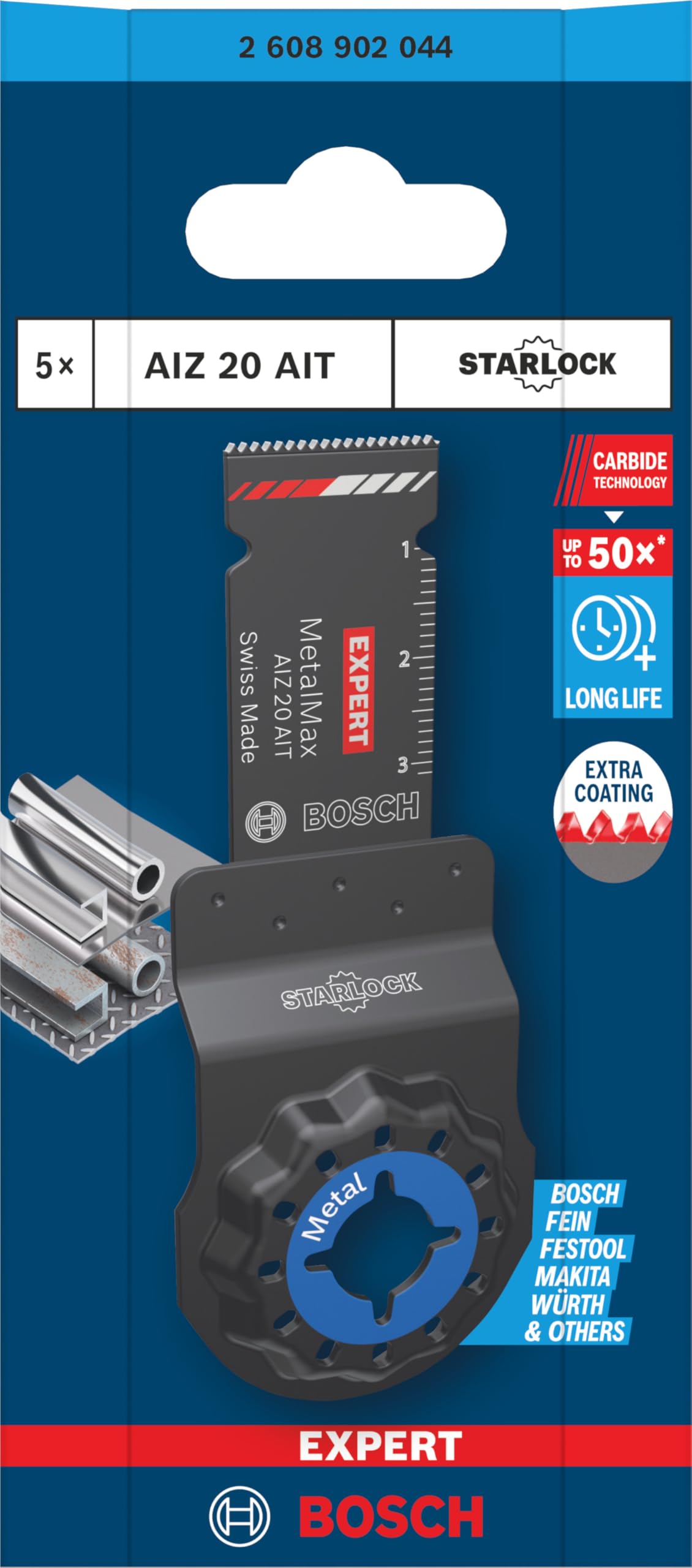 Bosch 5x Brzeszczoty do cięcia wgłębnego EXPERT AIZ 20 AIT MetalMax (do Stal, Stal nierdzewna, Szerokość mm, Professional Akcesoria Narzędzie wielofunkcyjne)