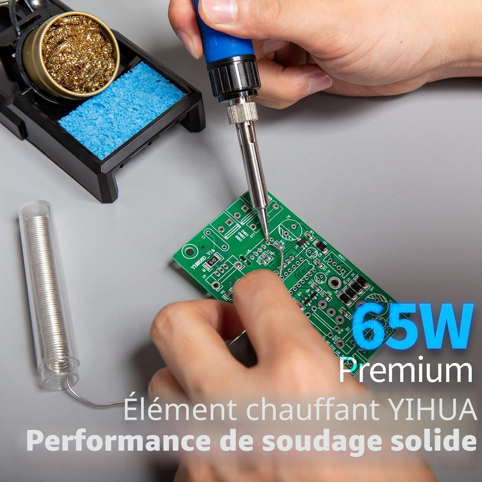 YIHUA 928D-III Fer à souder set avec fonction de stabilisation de la température et affichage LED 3 Pannes à Souder 15g 1.0mm de soudure pompe à dessouder pour le soudage et le dessoudage(EU PLUG)