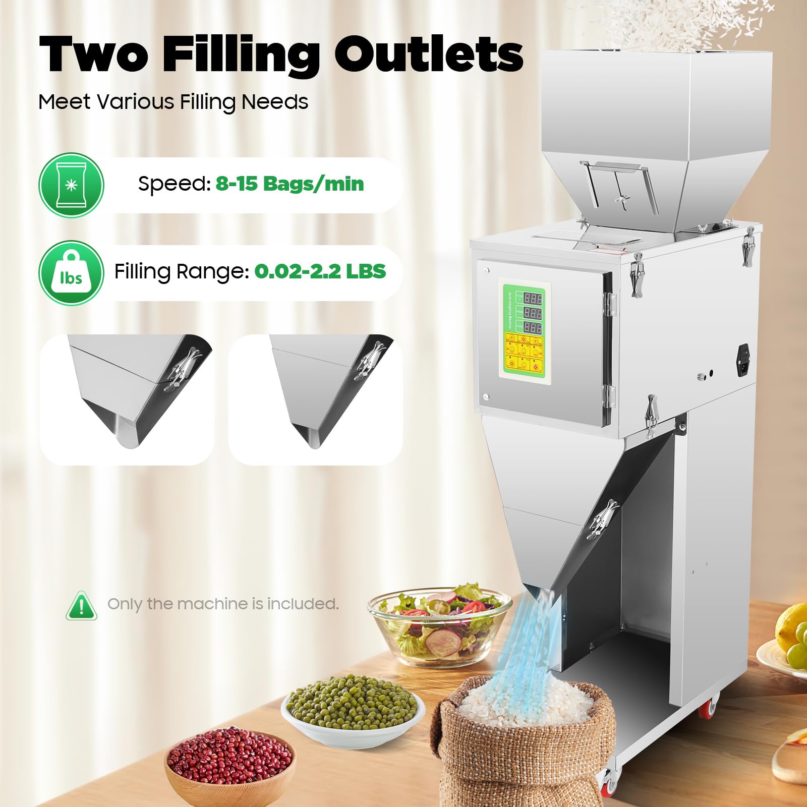 Particle Filling Machine, 10~999g Automatic Weighing Filling Machine Weigh Filler Particle Dispenser with Foot Pedal, 8-15bags/min Automatic Bottle Bag Packing Filling Machine for Flour Tea Seed Grain