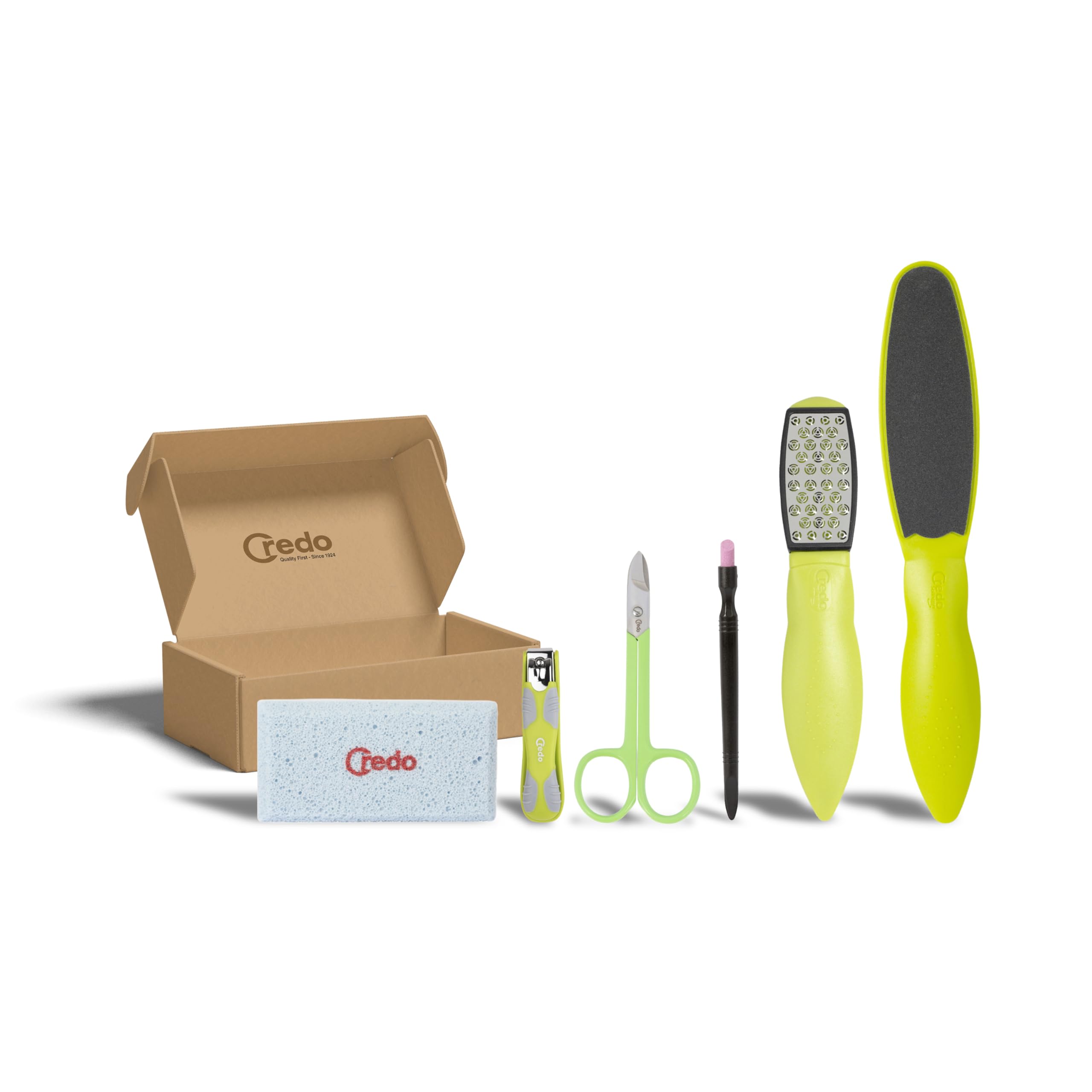 Credo PopArt Balanced Care Bundle Fußpflege Set | mit SmartCutter, Pedikürestein, DuoSoft, Fußnagelschere, Nagelknipser & Keramik-Nagelhautentferner | ausgewogene Fuß- und Nagelpflege (Grün)