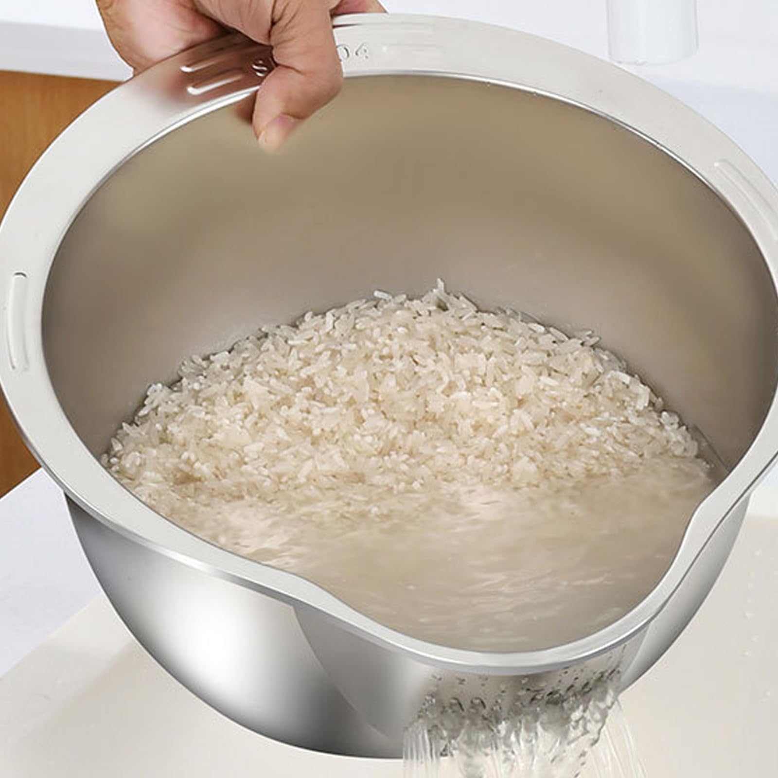 Küchensieb-Set aus rostfreiem Stahl, Reis-Waschschüssel, Reissieb, Obst- und Gemüsesieb, Küchenwerkzeug, rostfreier Stahl, abgestufte Töpfe, Salatschüssel