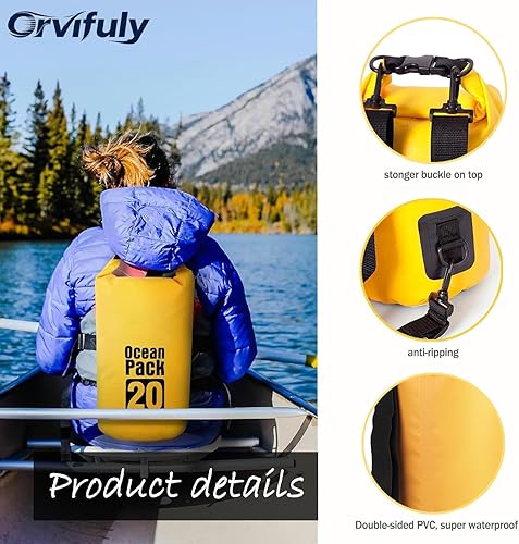 Miniatura 4 de Dry Bag Mochila impermeable 5L/10L/20L/30L Roll Top Bolsa impermeable, bolsas secas flotantes para kayak, natación, barco, campamento, playa.