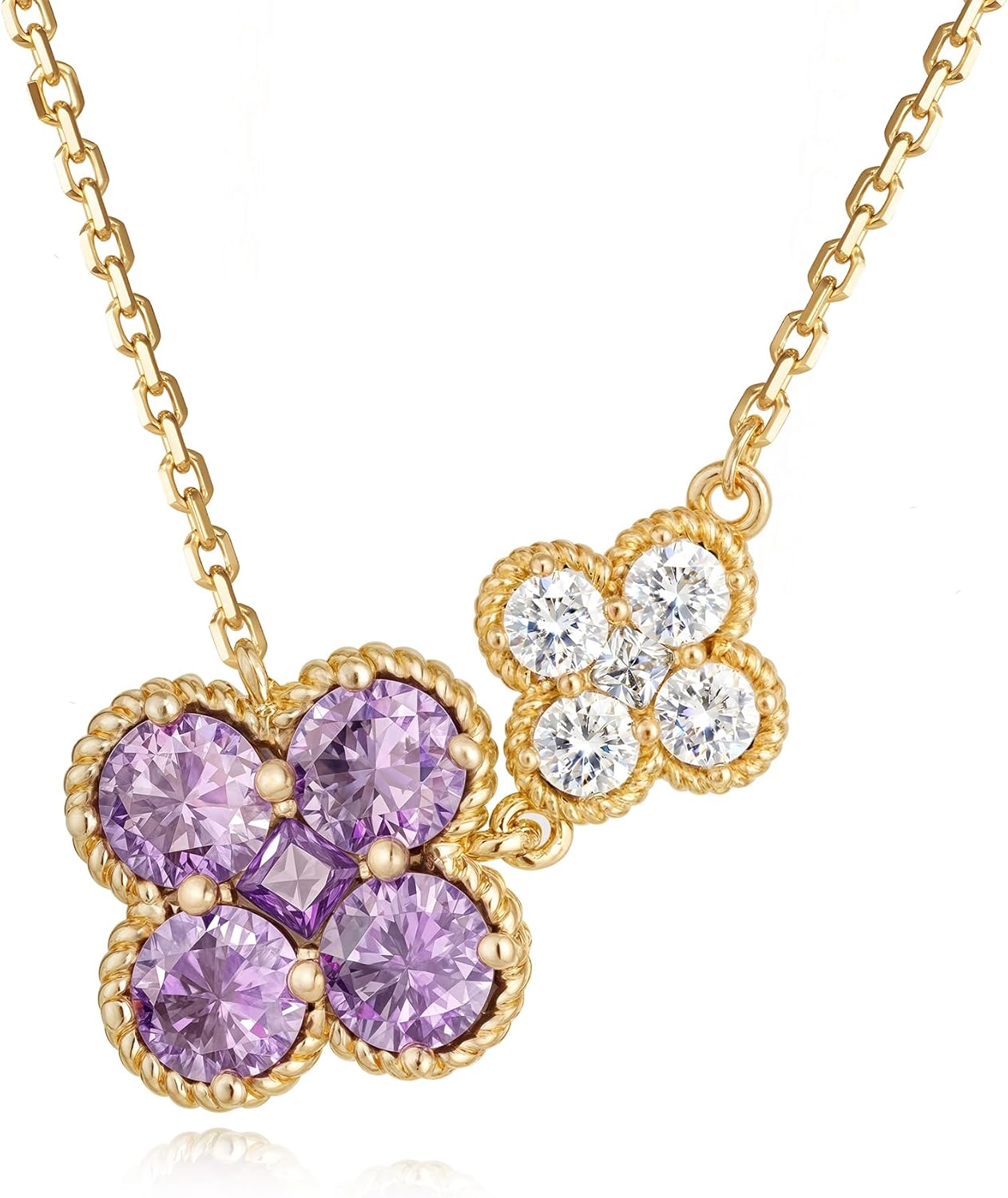 LOLAR RAY Birthstone Necklace for Women - 14K Gold Plated Clover Necklace - Four Leaf Clover Necklaces Cubic Zirconia Flower Pendant Simple Dainty Floral Lucky Jewelry Gift