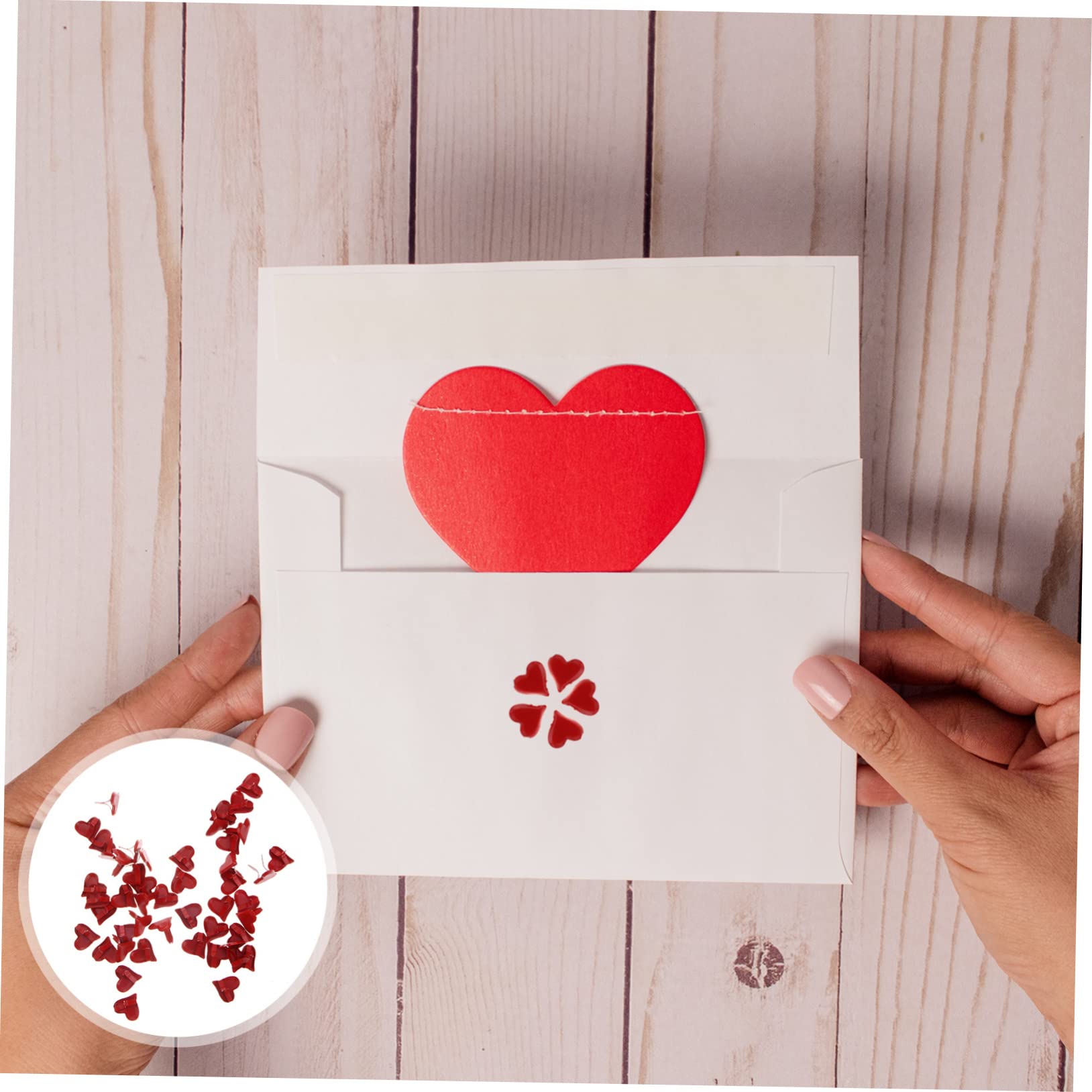 Homoyoyo 50pcs Heart Shaped Mini Brads Durable Scrapbooking Brads for Crafts DIY Projects and Stamping Red Cute Design