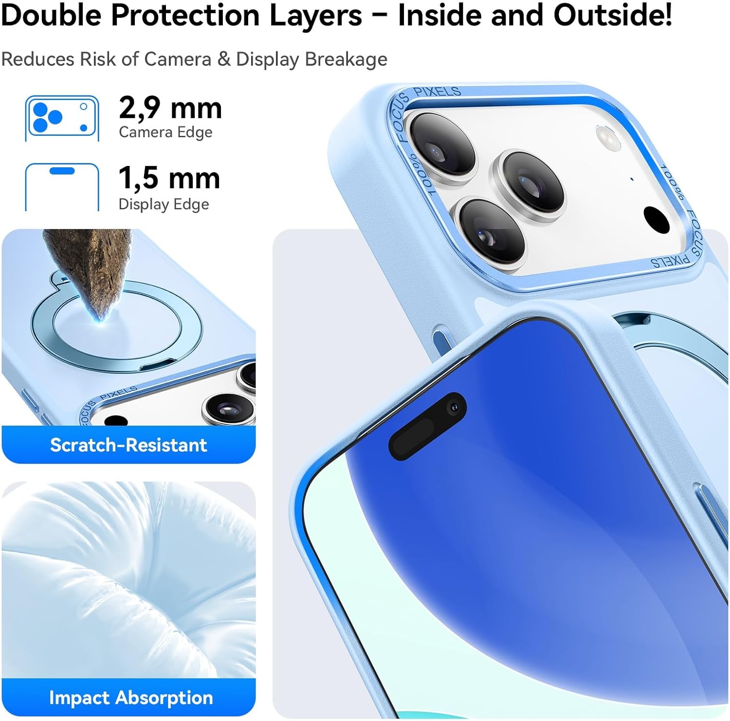 360° Spin Magnetic Stand for iPhone 17 Pro Case, Fit for MagSafe, Mil-STD Protective Case for iPhone 17 Pro Phone Case with Kickstand Rotatable 6.3 inch, Sky Blue