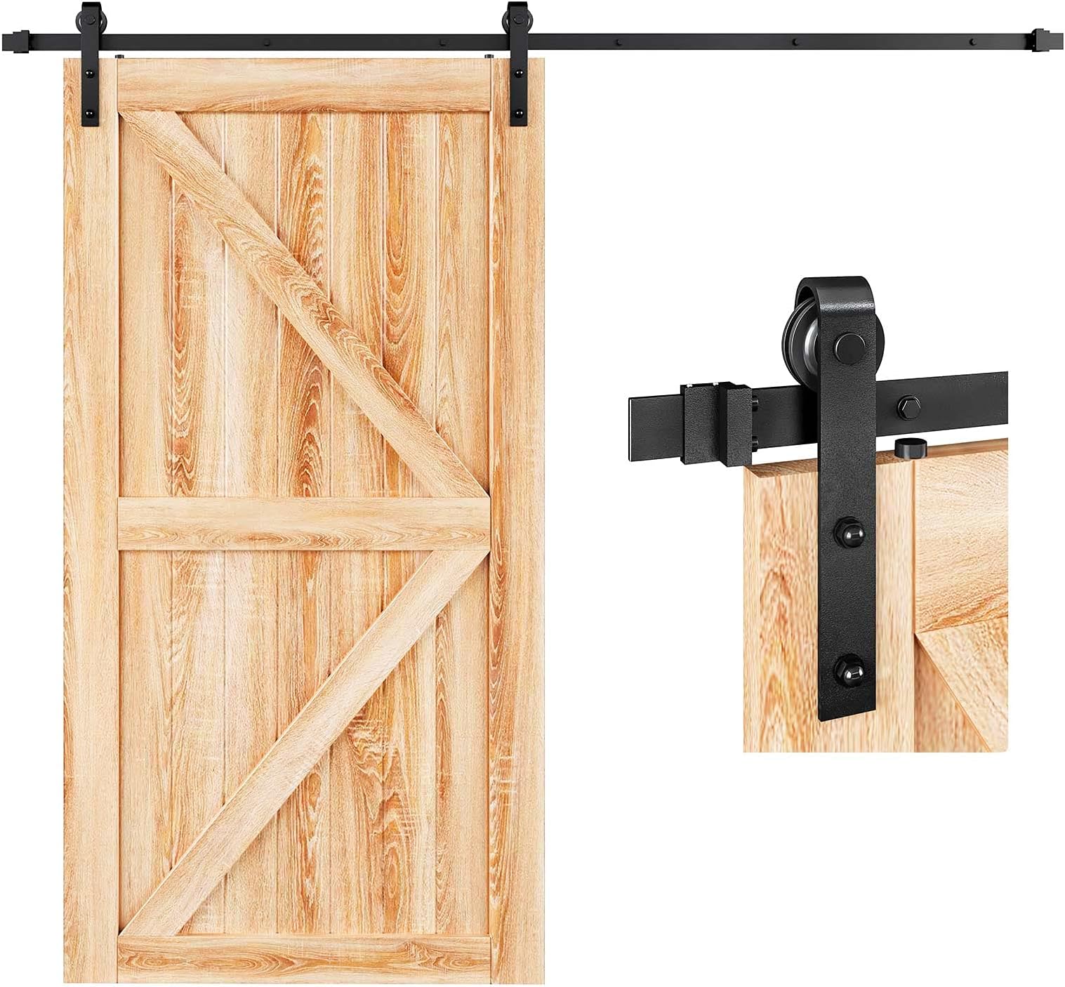 EaseLife 8 FT Sliding Barn Door Hardware Track Kit,Basic J Pulley,Slide Smoothly Quietly,Easy Install (8FT Track Kit for 40"~48" Wide Single Door)