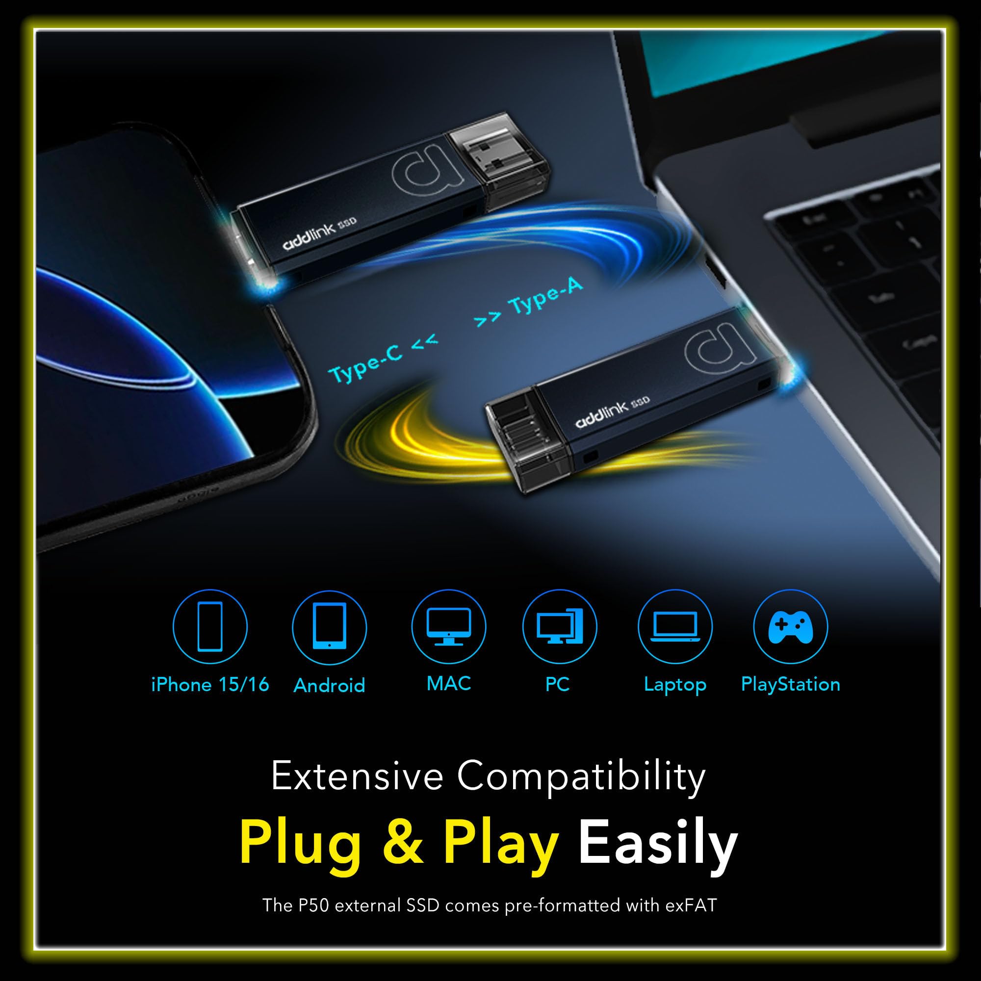 Amazon | Addlink P50 1TB 外付けSSD USB C 最大1,050MB/秒 USB 3.2