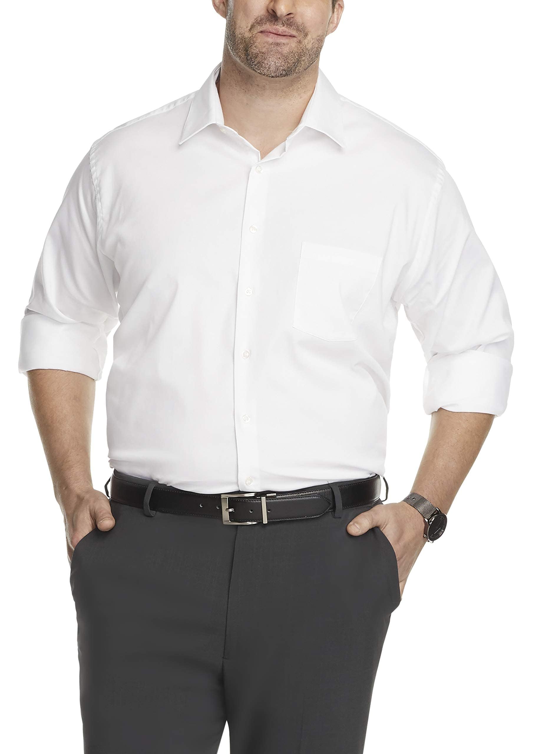 Van Heusen Camisa clásica para Hombre de Corte Regular Lux Sateen Stretch Solid (1 Unidad), Jardín Blanco/Opulento, XL